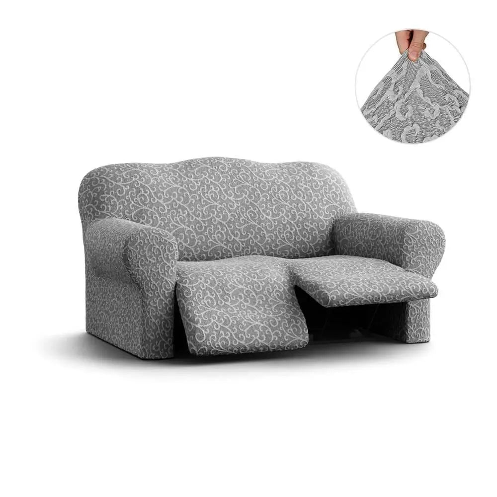 Grey Arabesco 2 Seater Recliner Slipcover, Jacquard 3D Collection