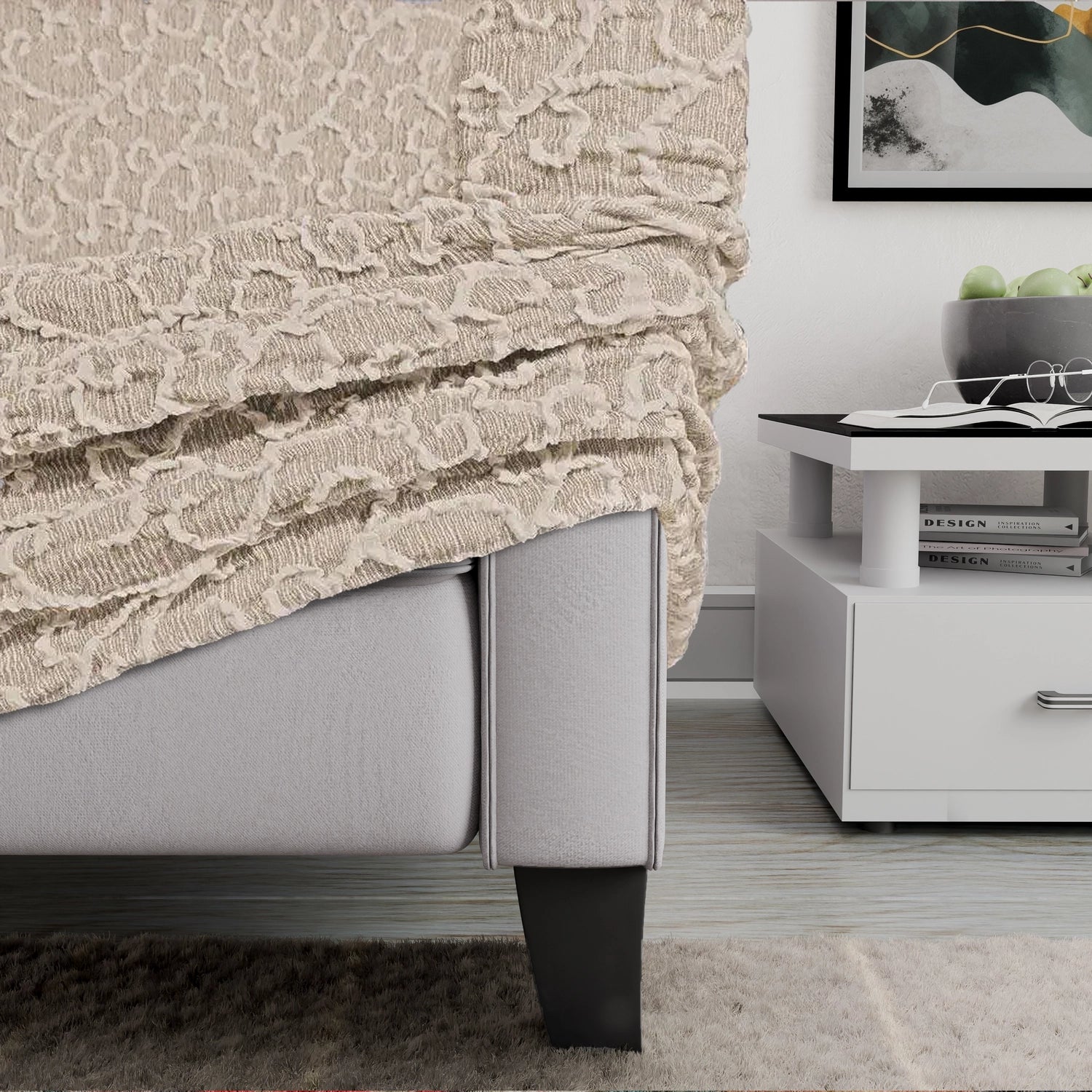Beige Arabesco Armchair Slipcover, Jacquard 3D Collection