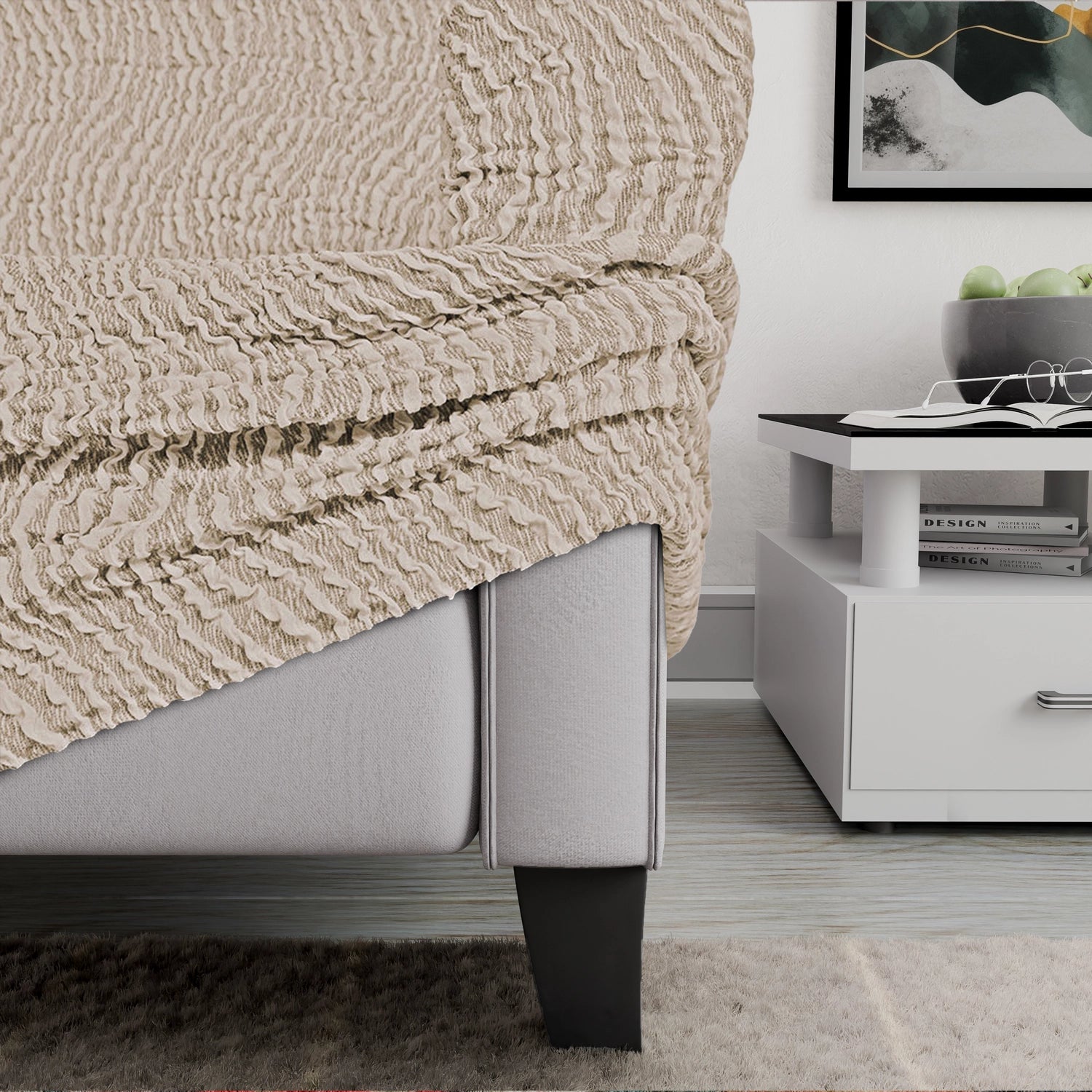 Beige Vento Sofa 3 Seater Slipcover, Jacquard 3D Collection