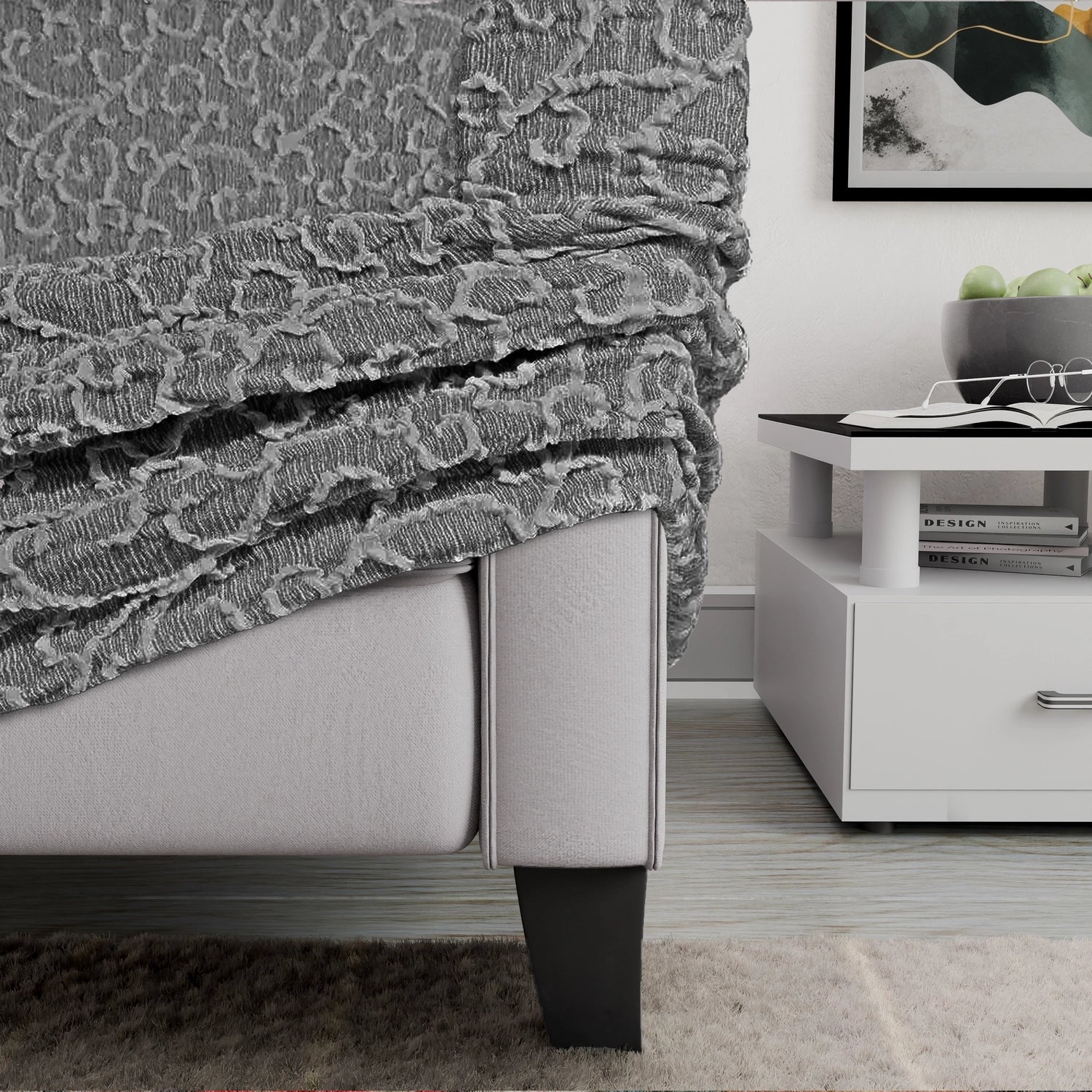 Grey Arabesco Armchair Slipcover, Jacquard 3D Collection