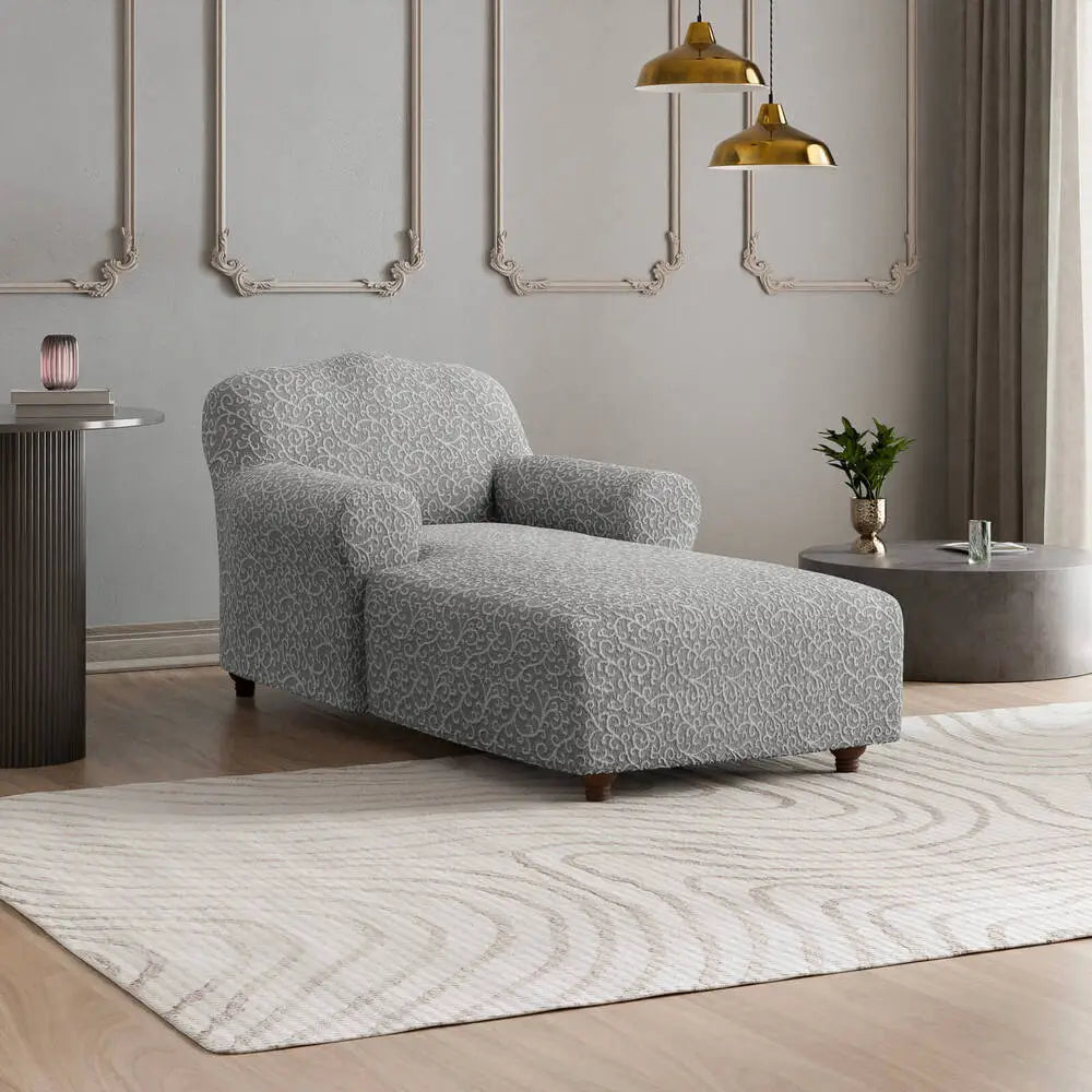 Grey Arabesco Chaise Lounge Slipcover, Jacquard 3D Collection