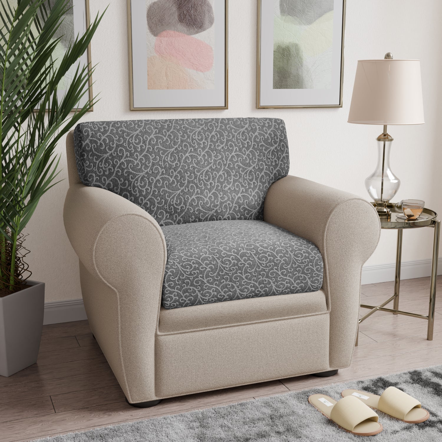 Grey Arabesco Seat Cushion Cover, Jacquard 3D Collection