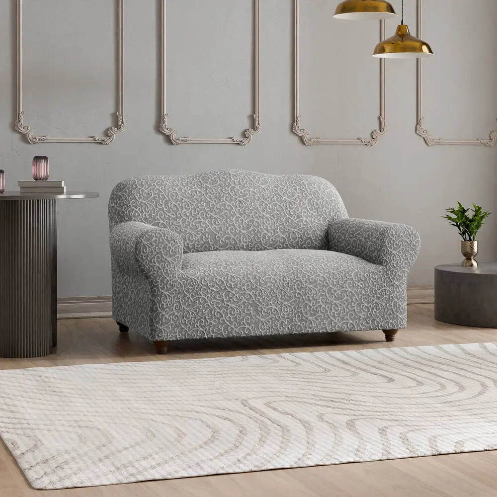 Grey Arabesco Loveseat 2 Seater Slipcover, Jacquard 3D Collection