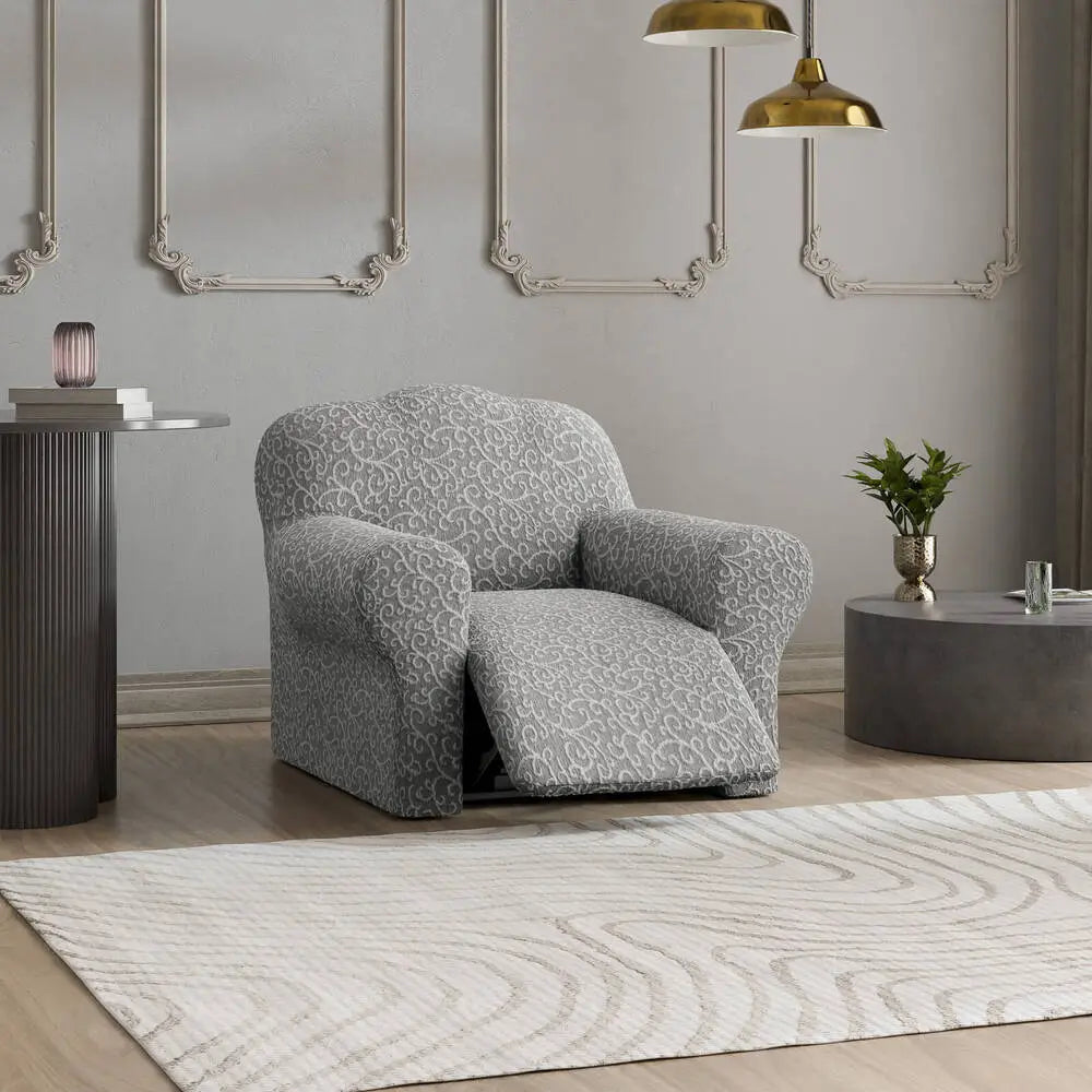 Grey Arabesco Recliner Slipcover, Jacquard 3D Collection