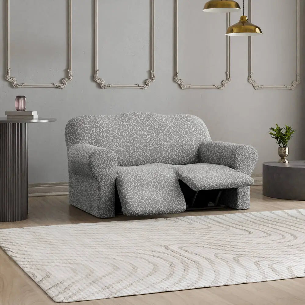 Grey Arabesco 2 Seater Recliner Slipcover, Jacquard 3D Collection