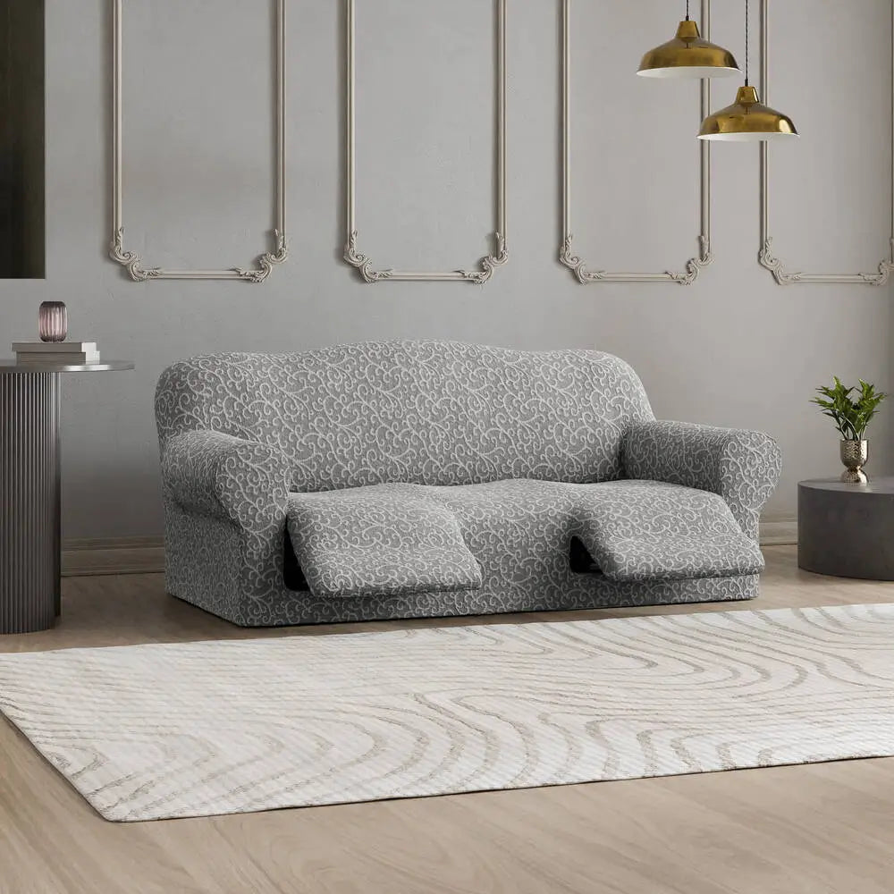 Grey Arabesco 3 Seater Recliner Slipcover, Jacquard 3D Collection