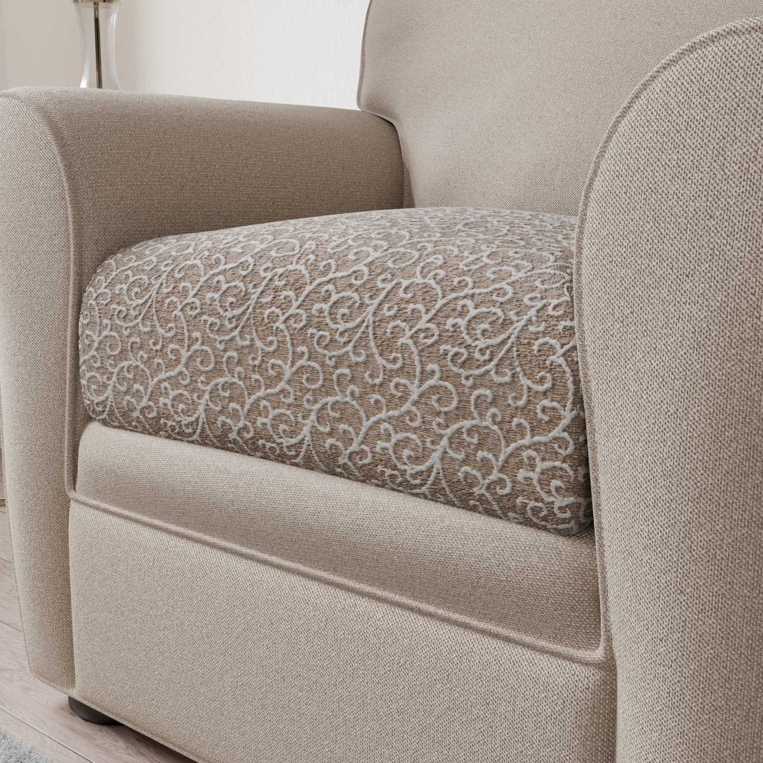 Beige Arabesco Seat Cushion Cover, Jacquard 3D Collection