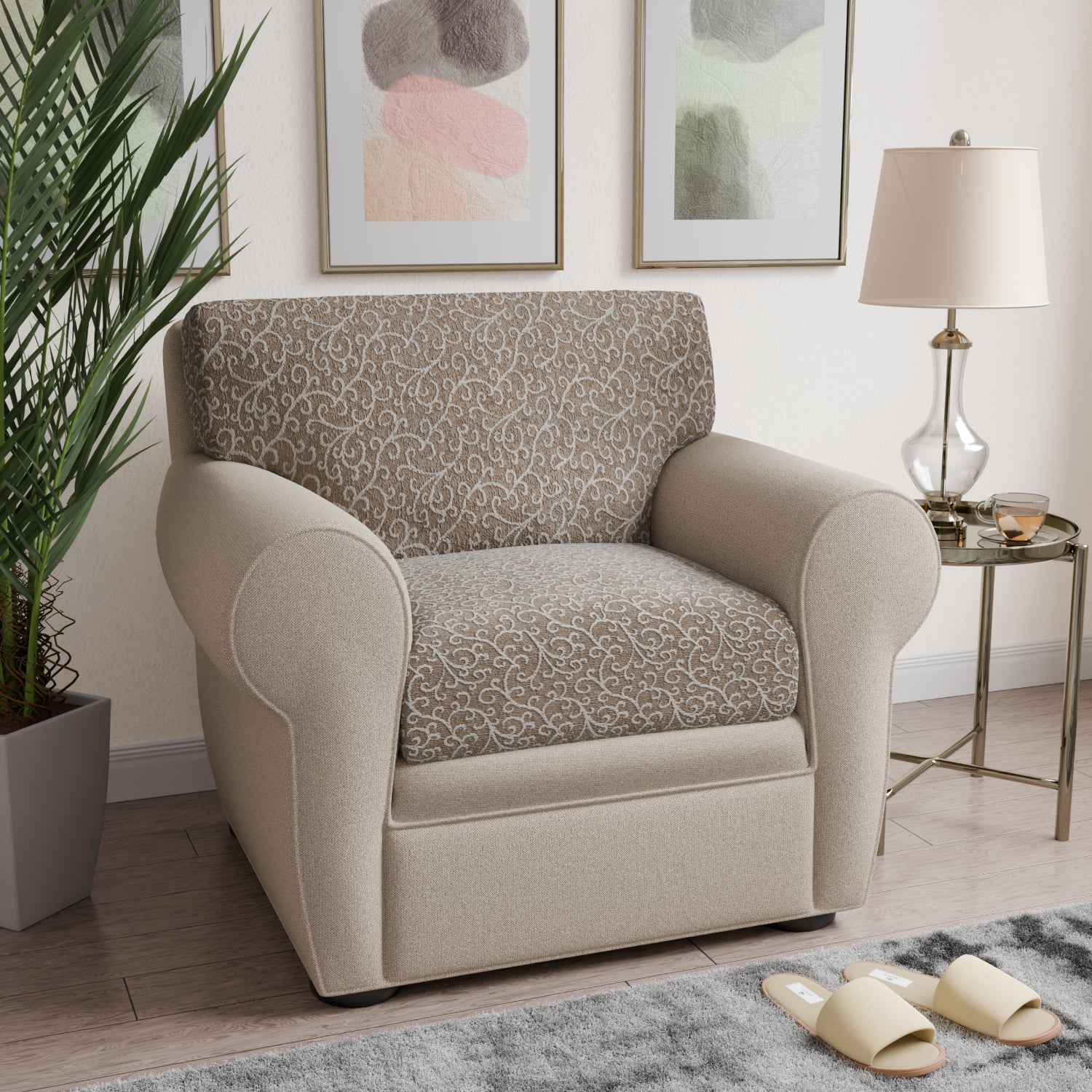 Beige Arabesco Seat Cushion Cover, Jacquard 3D Collection
