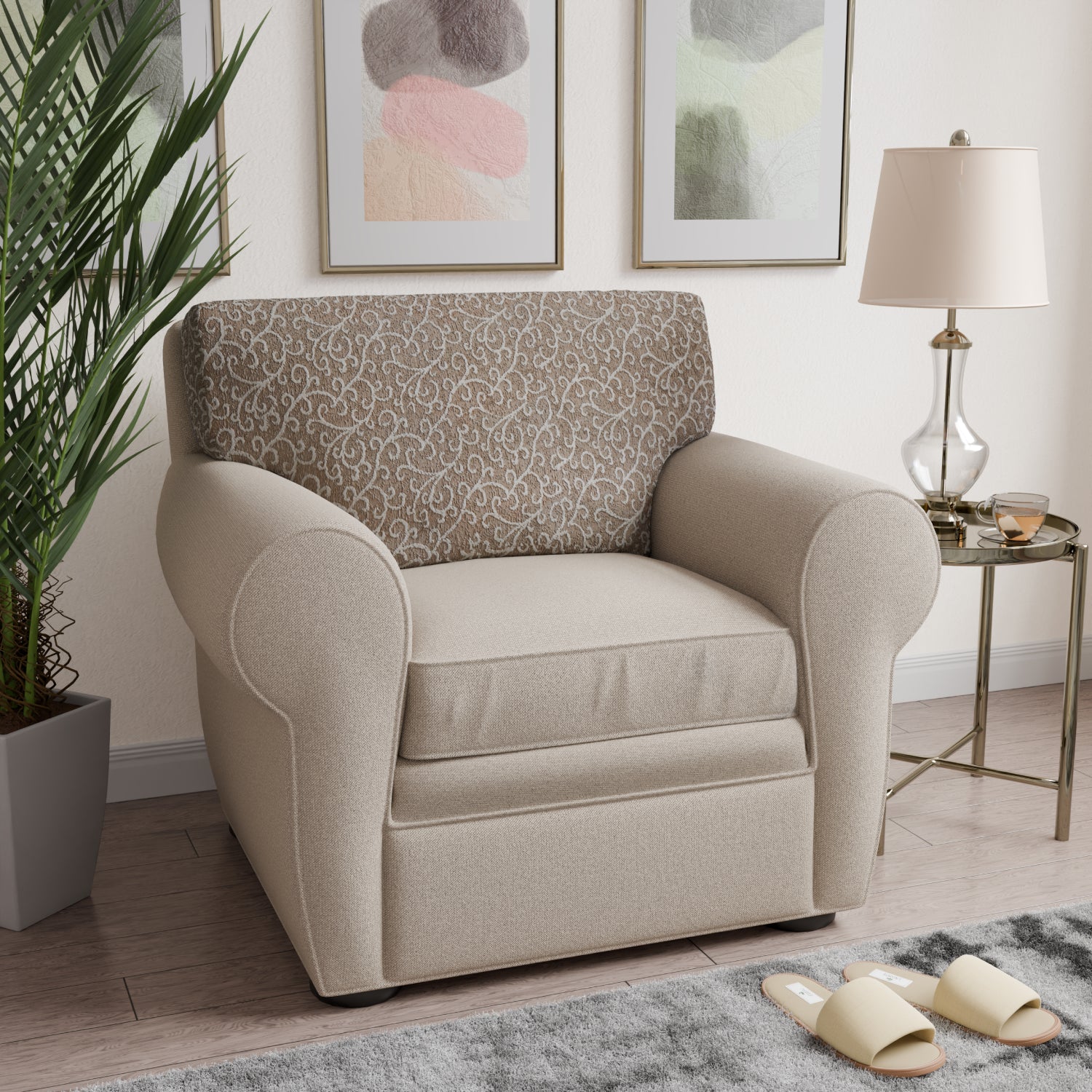 Beige Arabesco Seat Cushion Cover, Jacquard 3D Collection