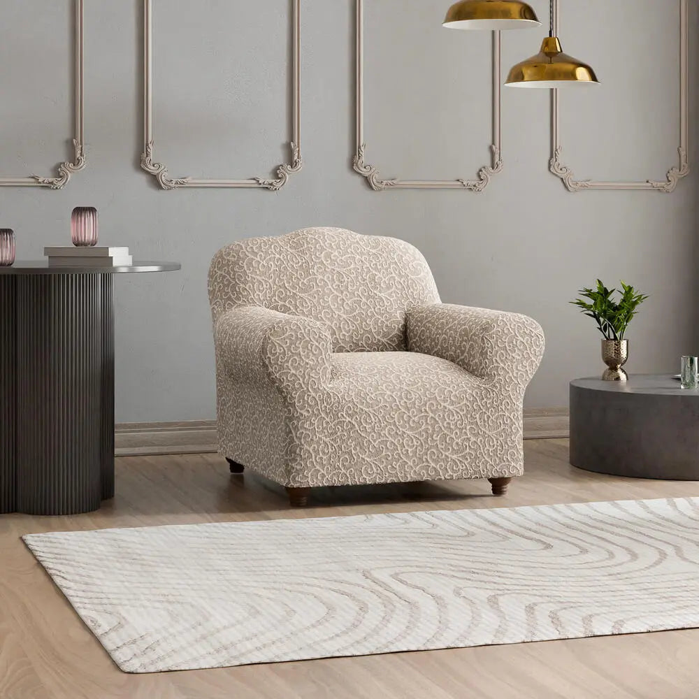 Beige Arabesco Armchair Slipcover, Jacquard 3D Collection