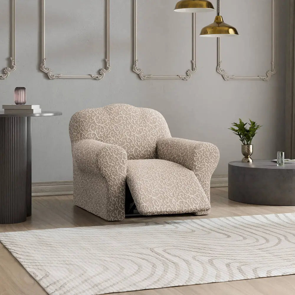 Beige Arabesco Recliner Slipcover, Jacquard 3D Collection