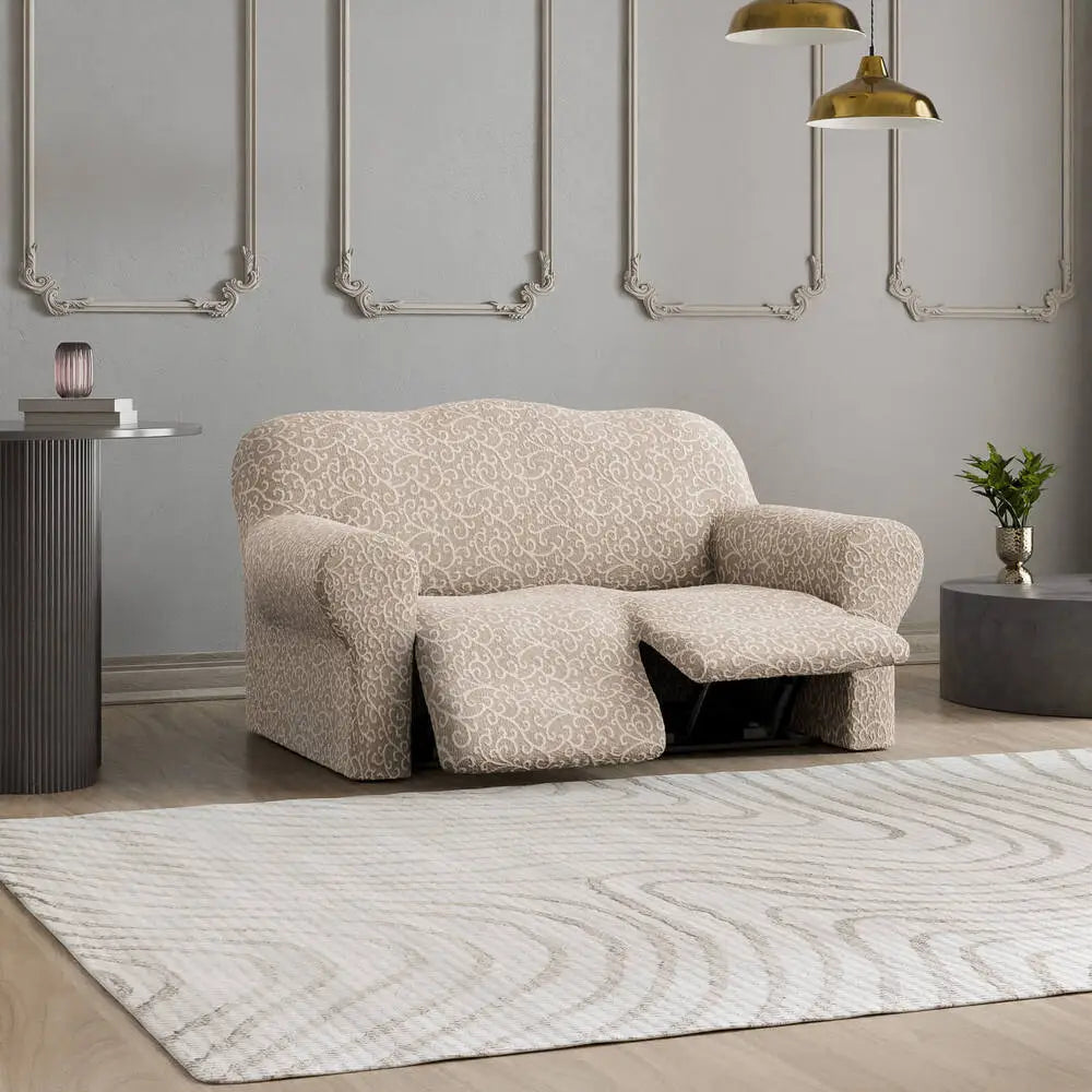 Beige Arabesco 2 Seater Recliner Slipcover, Jacquard 3D Collection
