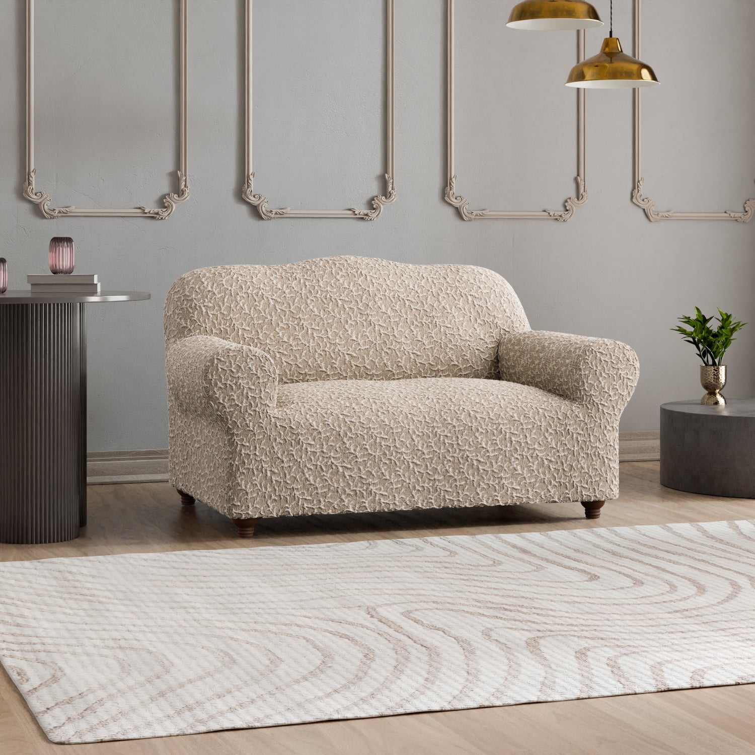 Beige Artistico Loveseat 2 Seater Slipcover, Jacquard 3D Collection