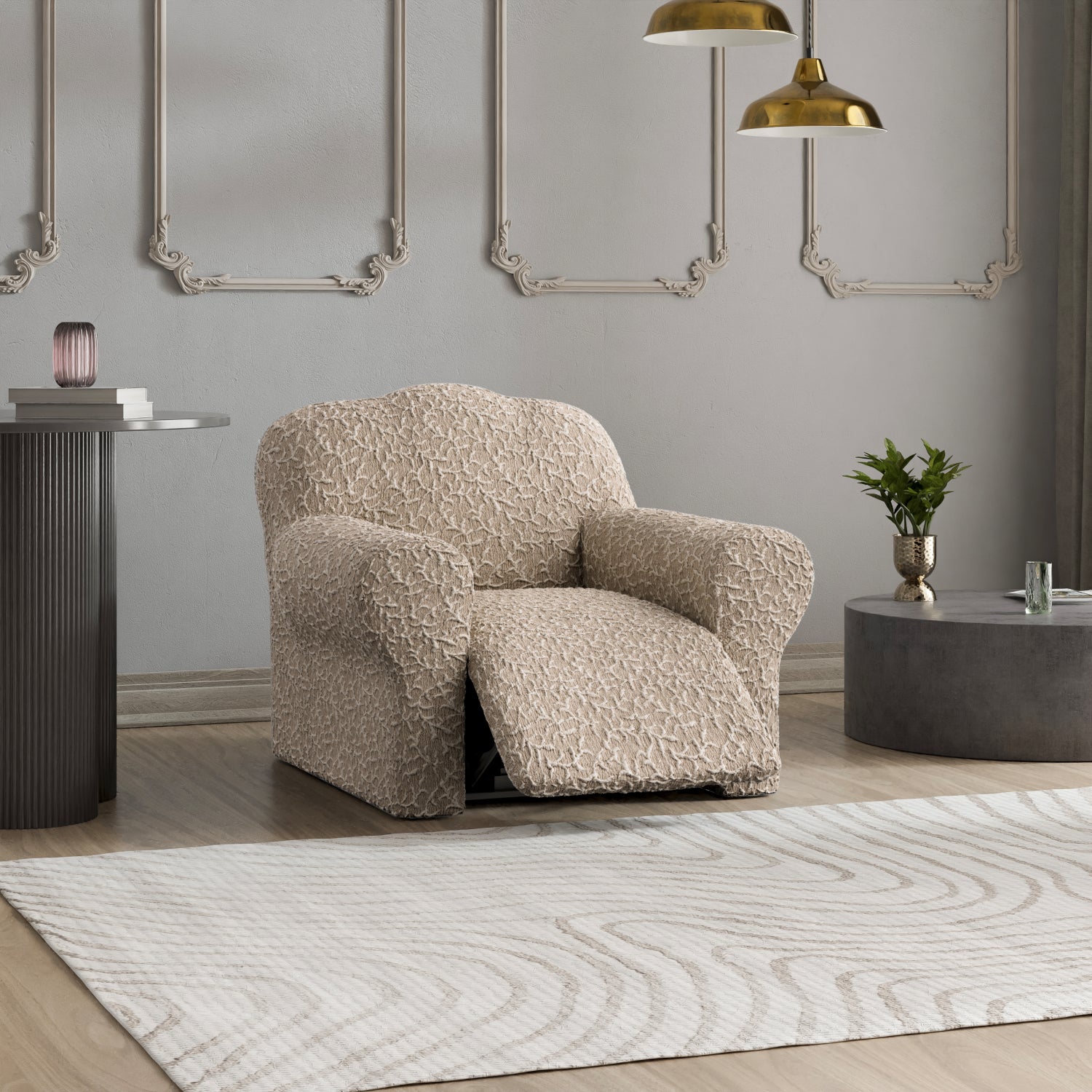 Beige Artistico Recliner Slipcover, Jacquard 3D Collection