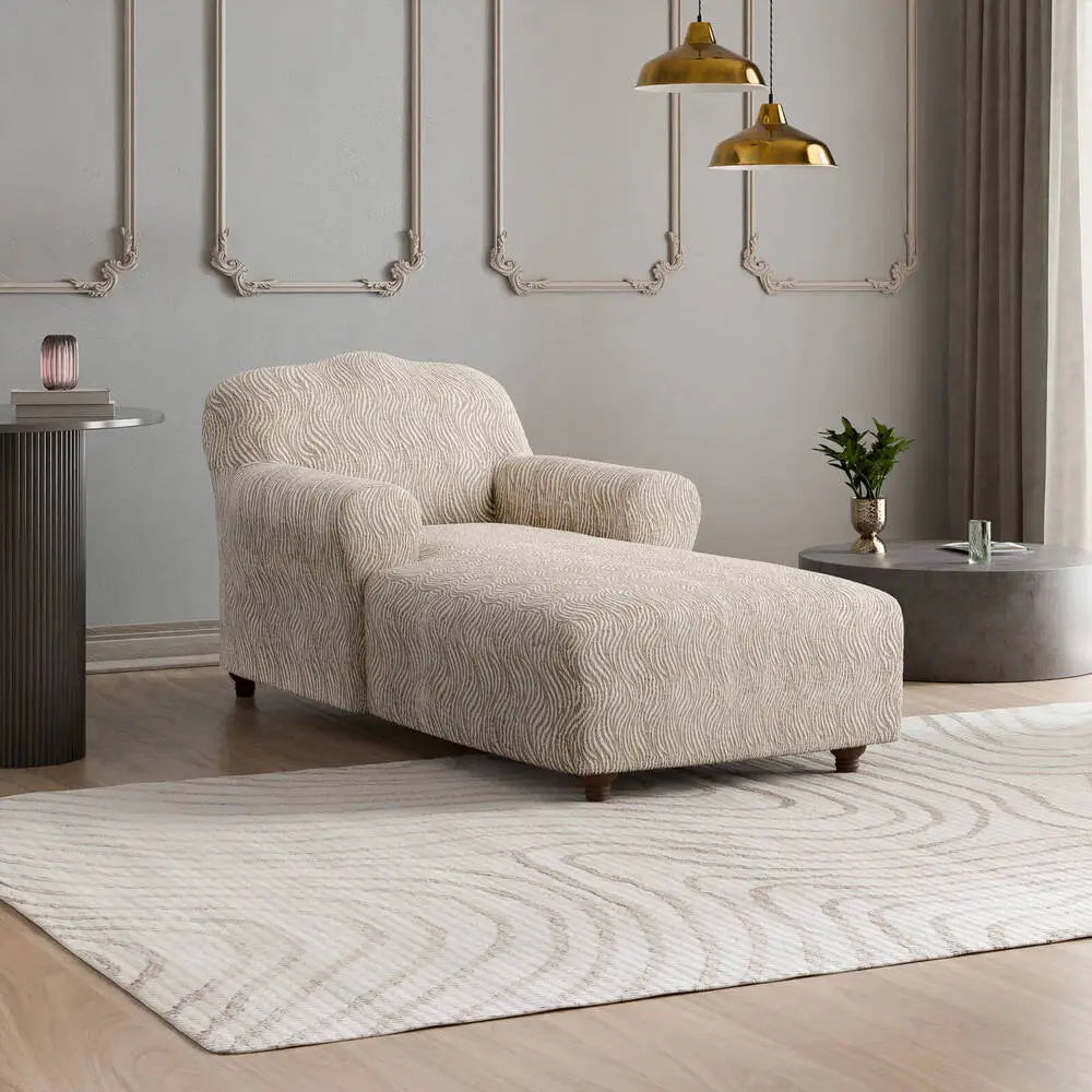Beige Vento Chaise Lounge Slipcover, Jacquard 3D Collection