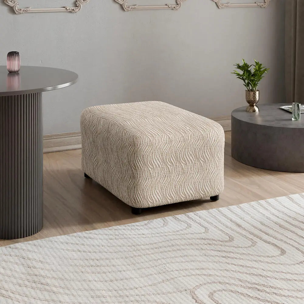 Beige Vento Ottoman Slipcover (Medium), Jacquard 3D Collection
