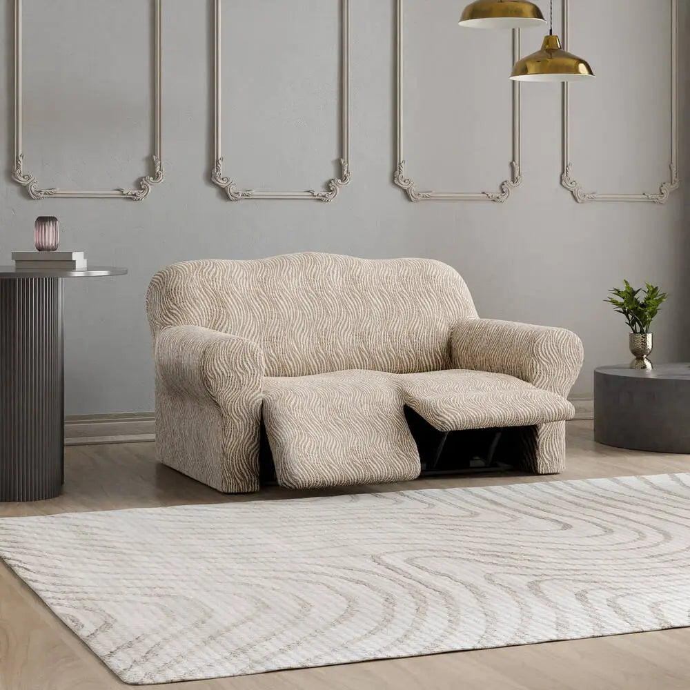 Beige Vento 2 Seater Recliner Slipcover, Jacquard 3D Collection