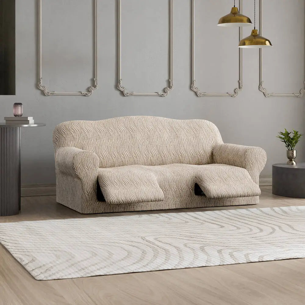 Beige Vento 3 Seater Recliner Slipcover, Jacquard 3D Collection
