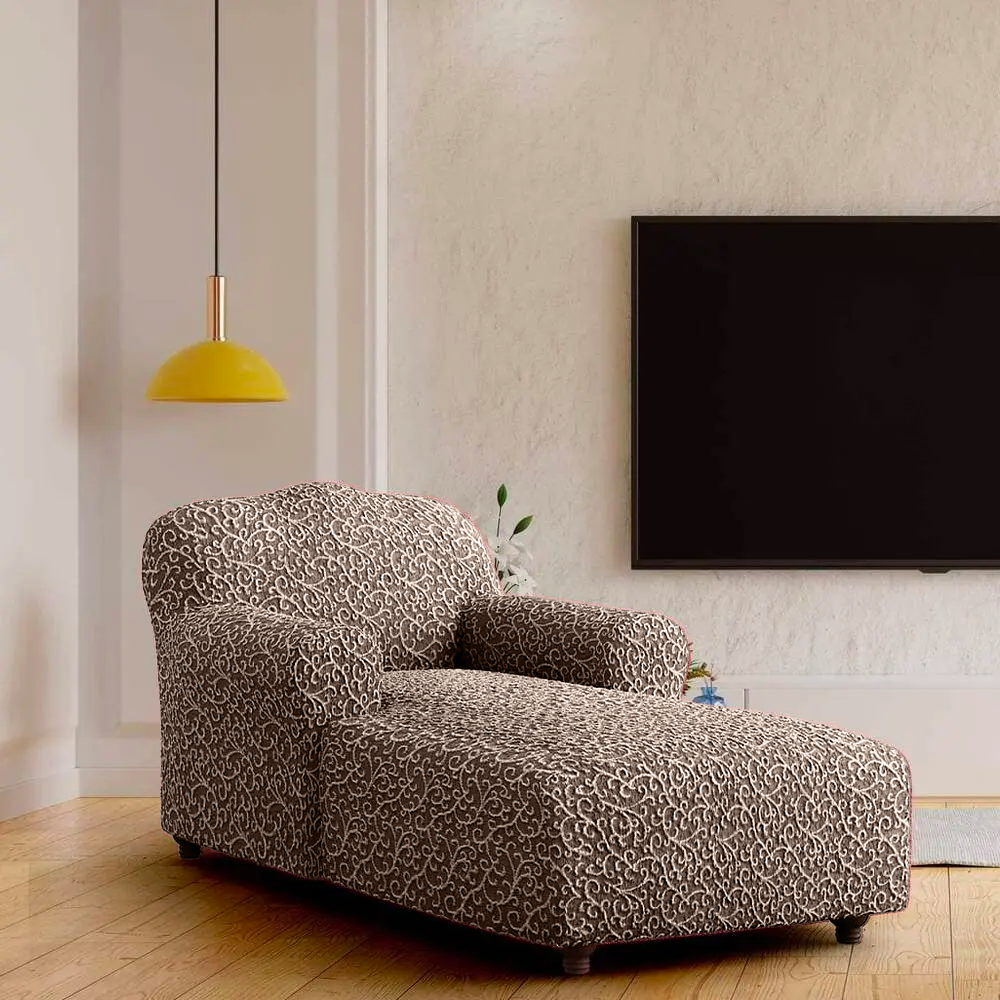 Brown Arabesco Chaise Lounge Slipcover, Jacquard 3D Collection