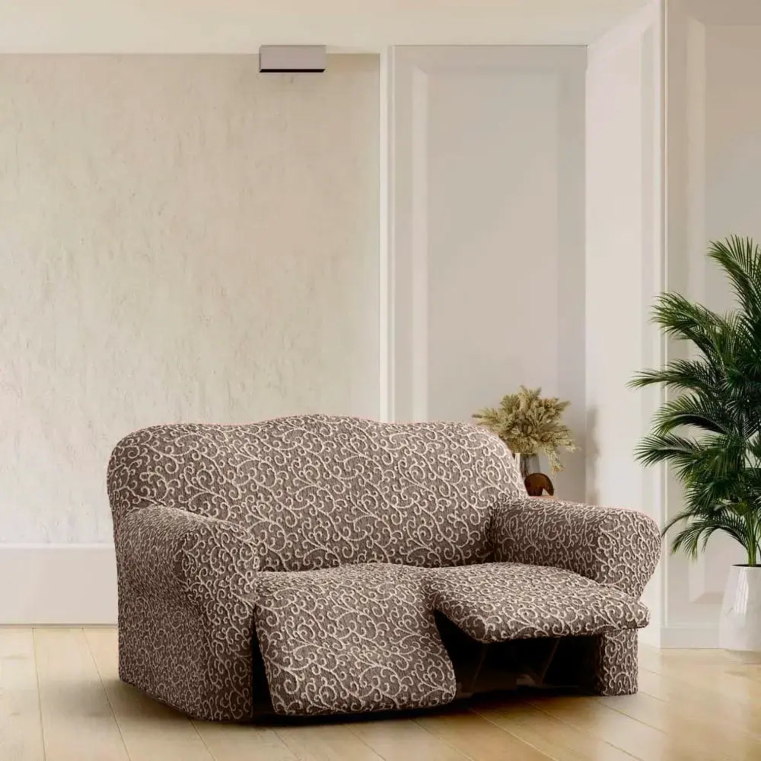 Brown Arabesco 2 Seater Recliner Slipcover, Jacquard 3D Collection