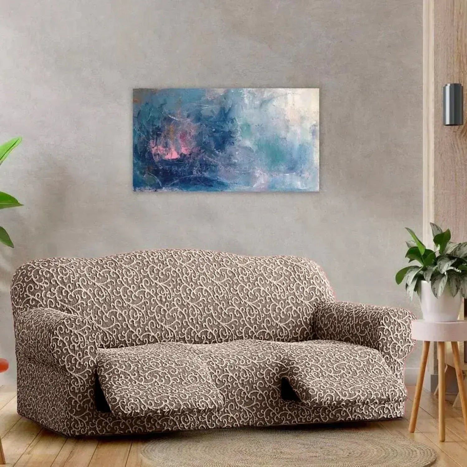 Brown Arabesco 3 Seater Recliner Slipcover, Jacquard 3D Collection