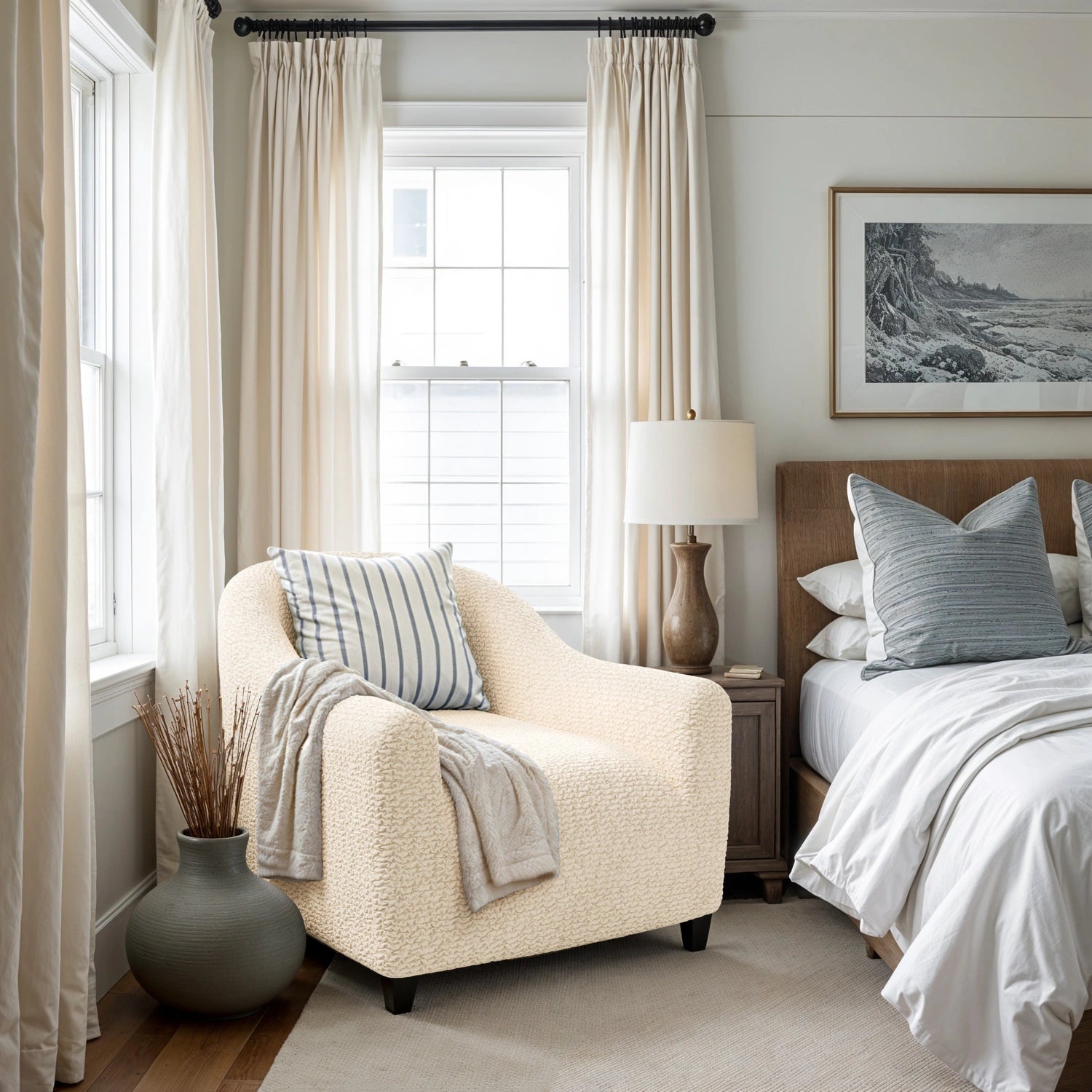 Cream Barrel Chair Slipcover, Microfibra Collection