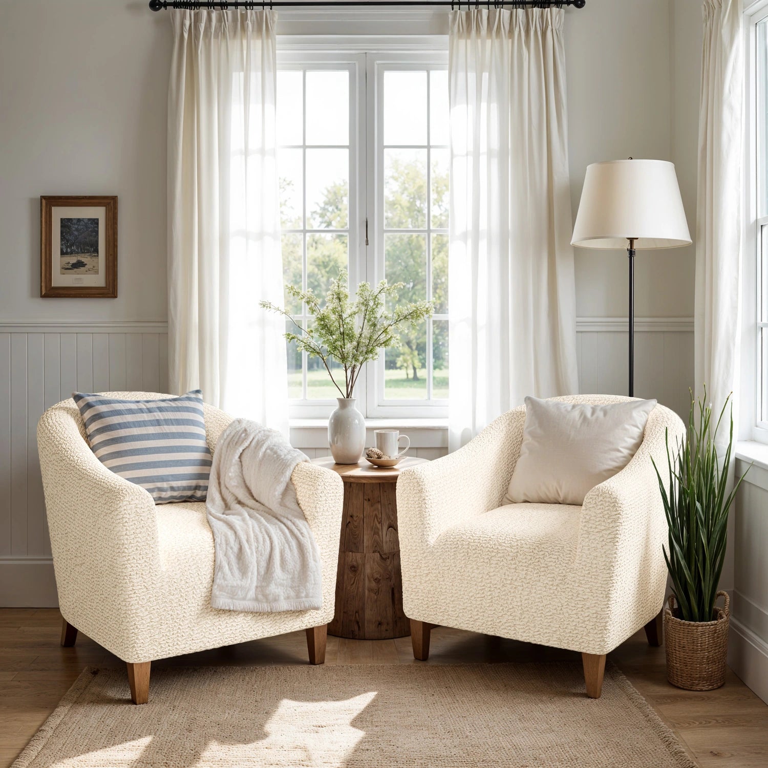 Cream Barrel Chair Slipcover, Microfibra Collection