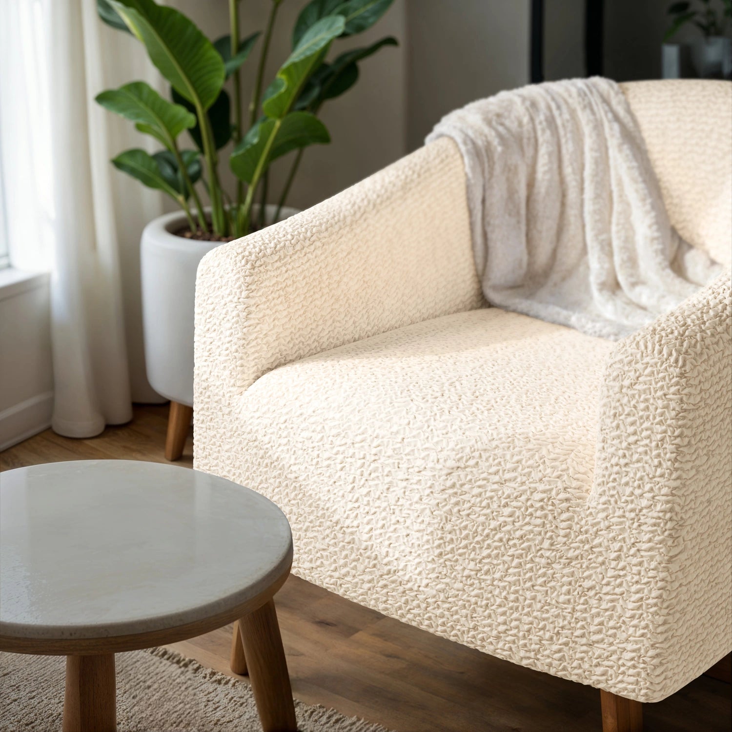 Cream Barrel Chair Slipcover, Microfibra Collection