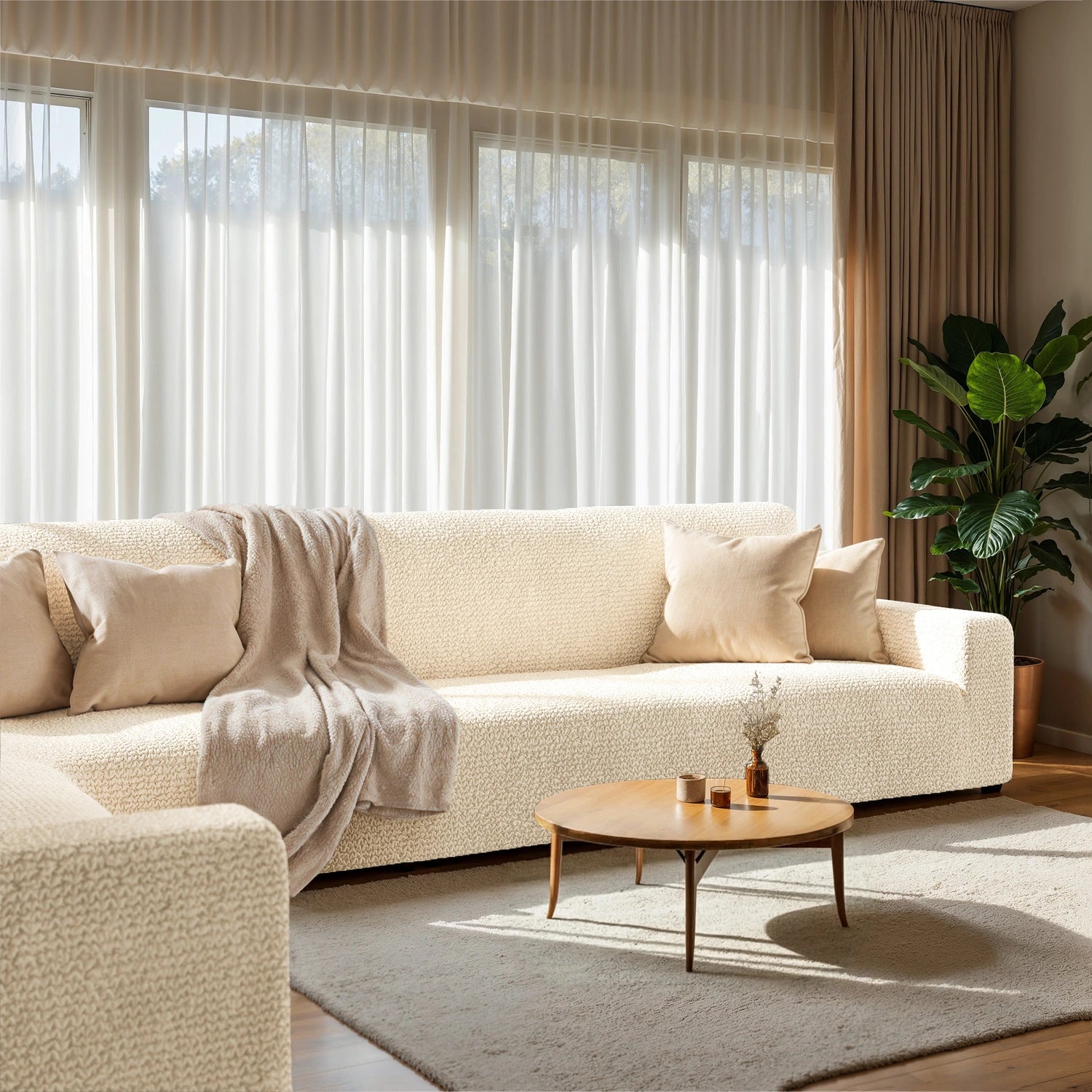 Cream Corner Sofa Slipcover, Microfibra Collection