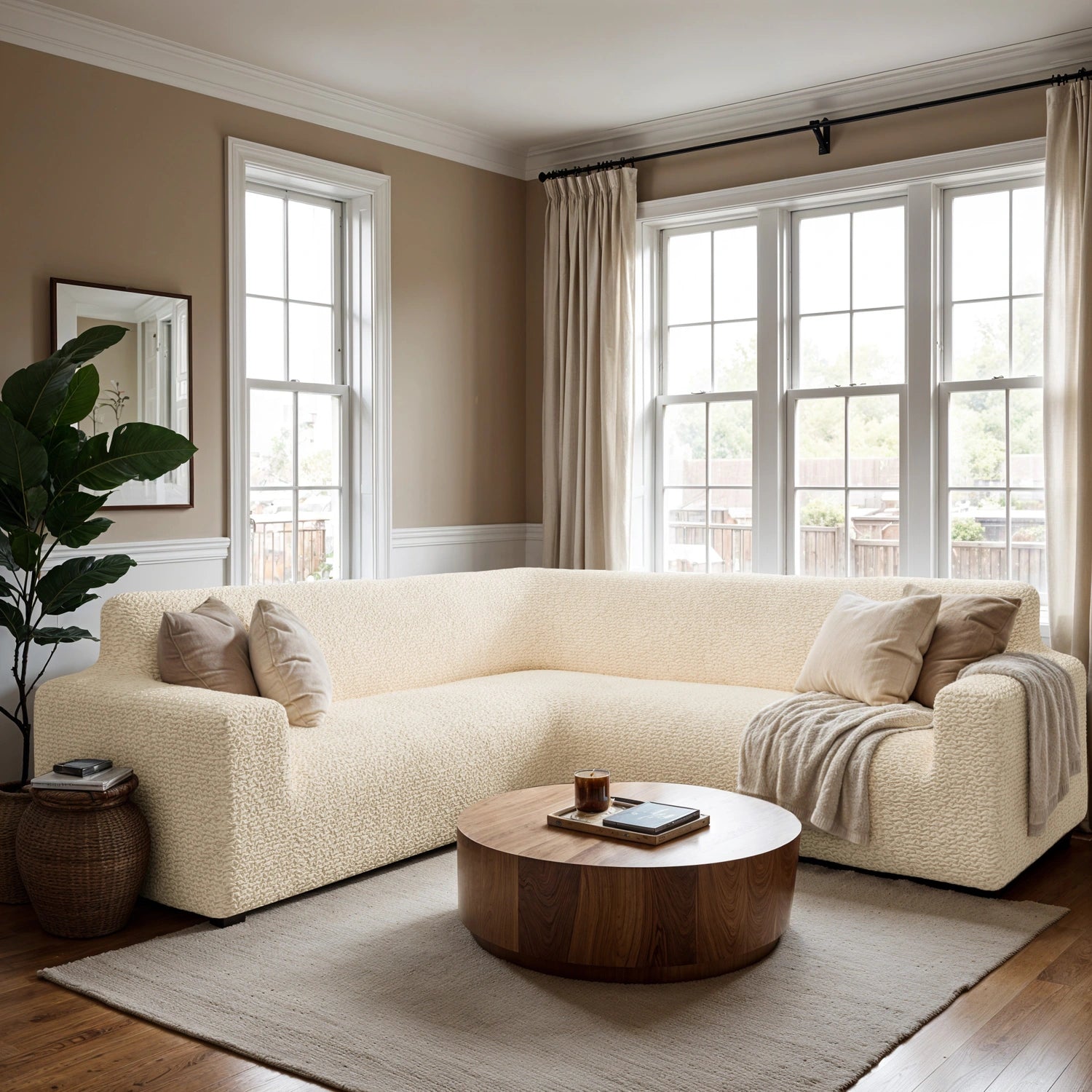 Cream Corner Sofa Slipcover, Microfibra Collection