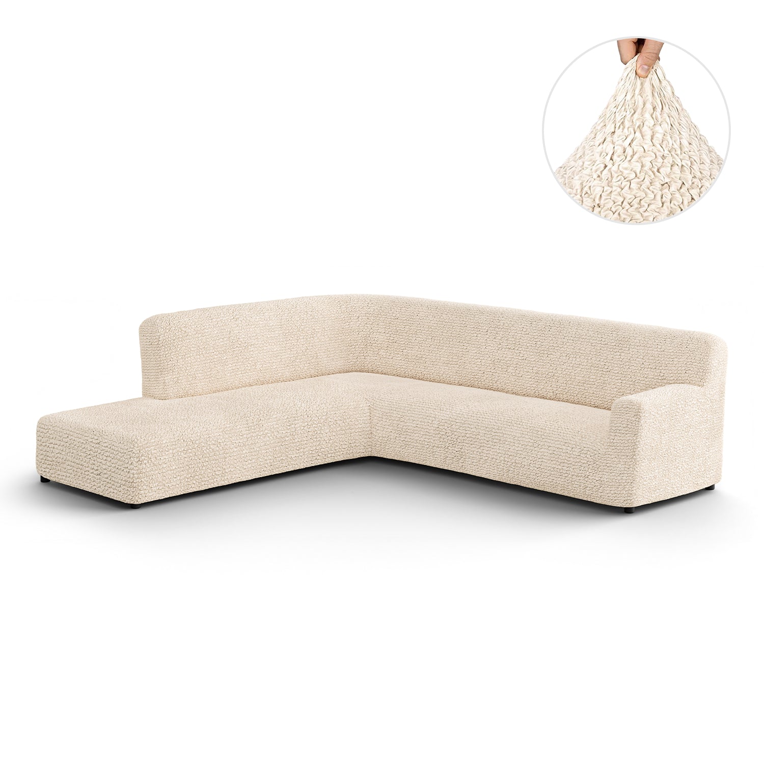 Cream Fullback Support Sectional Sofa Slipcover (Left Chaise), Microfibra Collection
