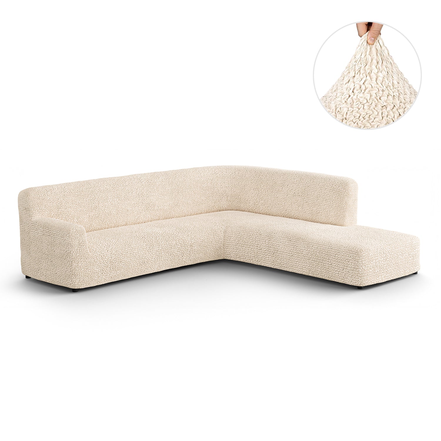 Cream Fullback Support Sectional Sofa Slipcover (Right Chaise), Microfibra Collection