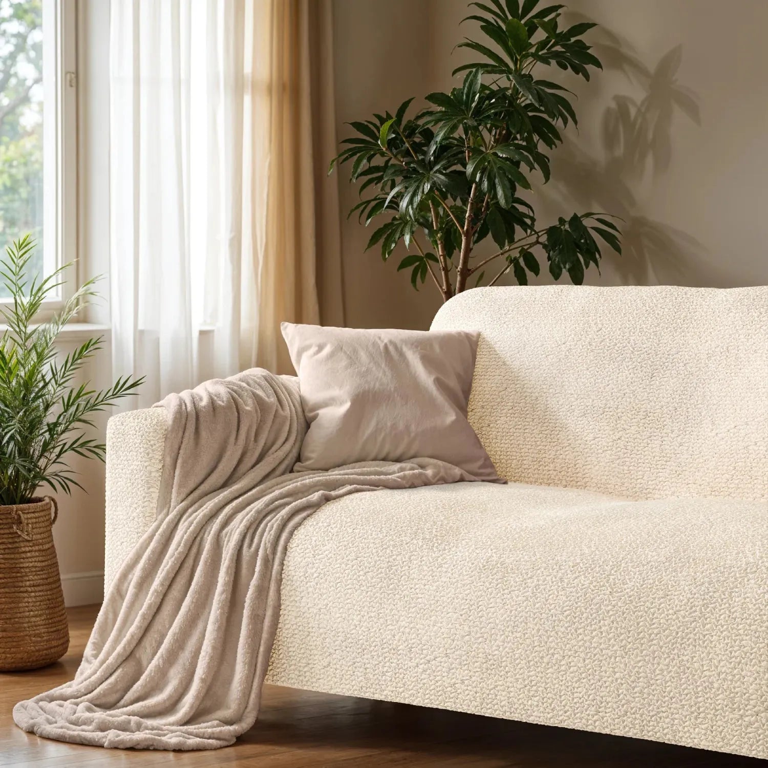 Cream Sofa 4 Seater Slipcover, Microfibra Collection