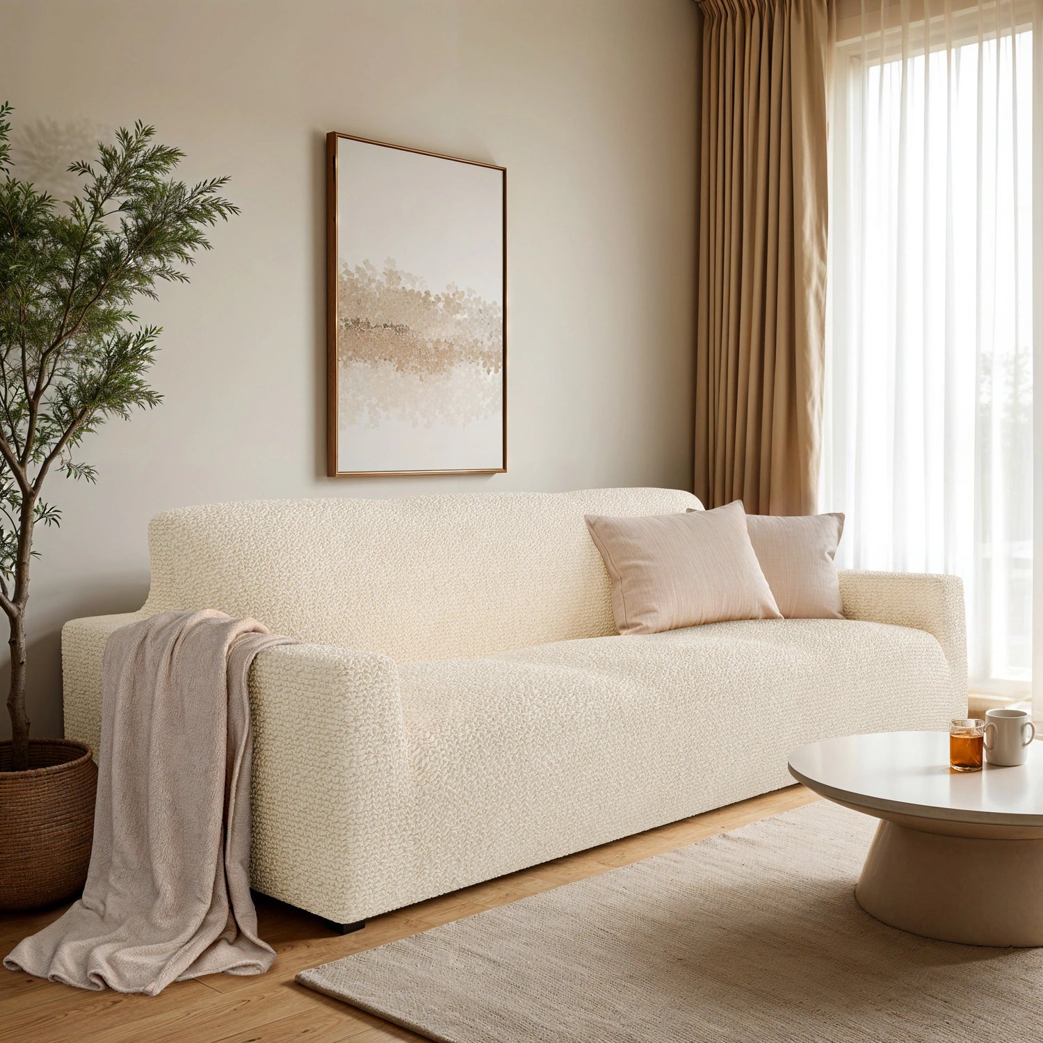 Cream Sofa 3 Seater Slipcover, Microfibra Collection