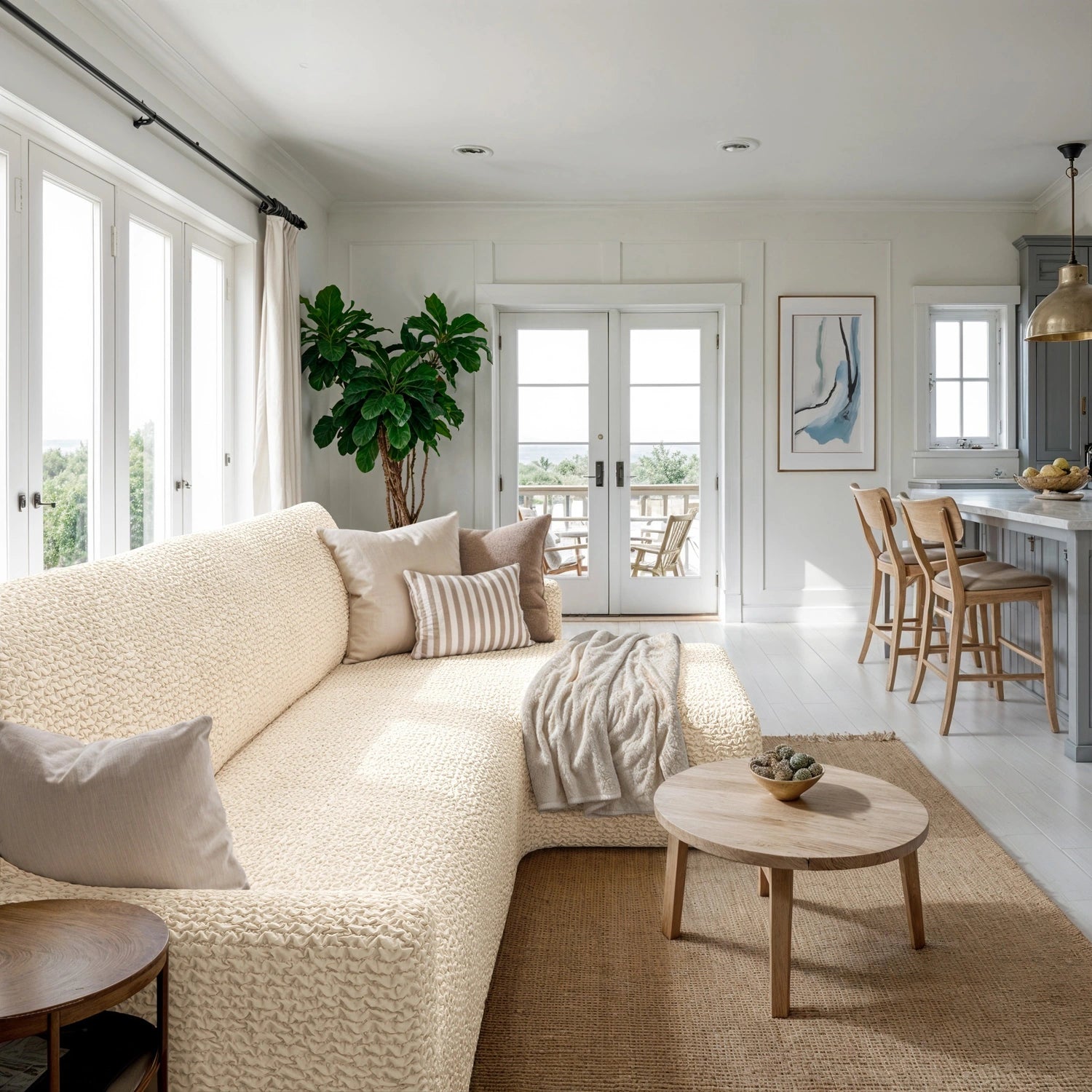 Cream L-Shaped Sofa Slipcover (Right Chaise), Microfibra Collection