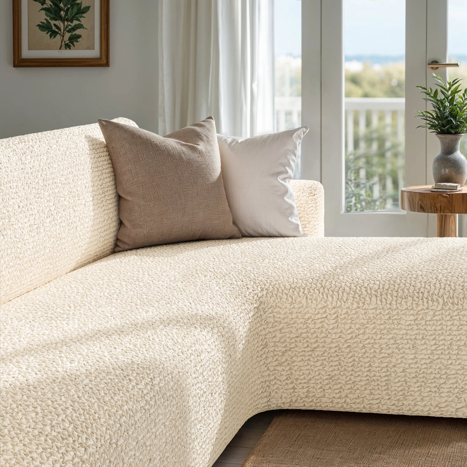 Cream L-Shaped Sofa Slipcover (Right Chaise), Microfibra Collection
