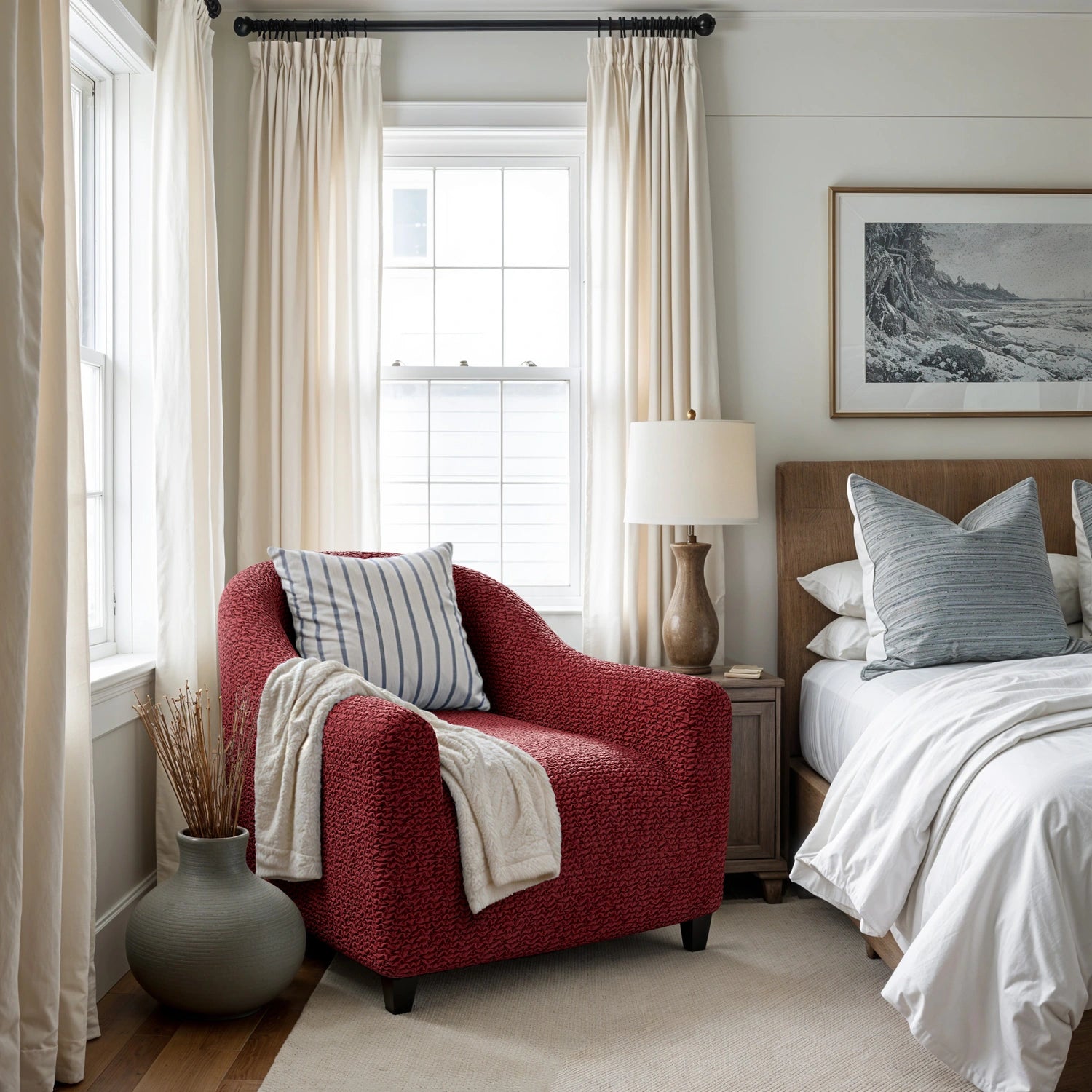 Burgundy Barrel Chair Slipcover, Microfibra Collection