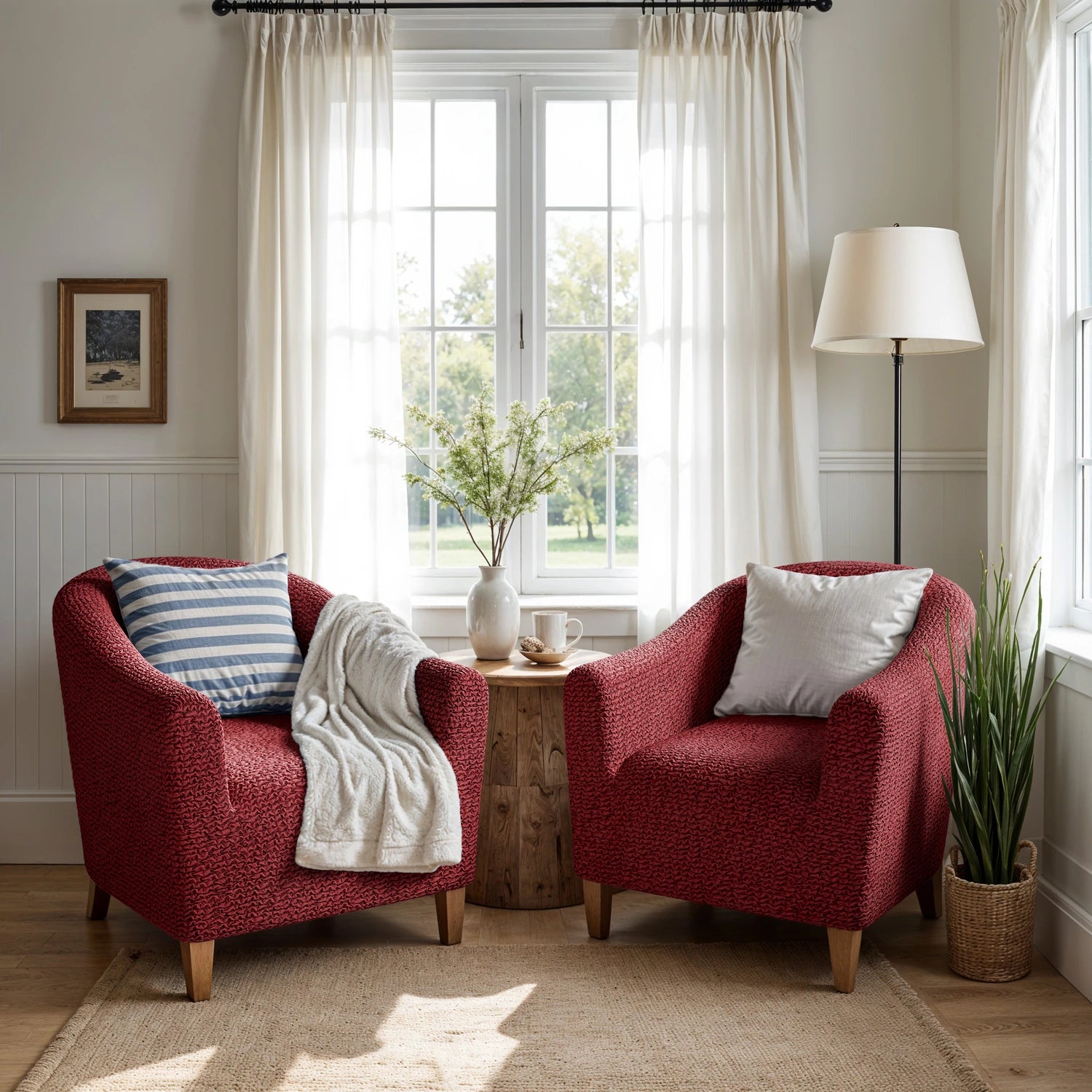 Burgundy Barrel Chair Slipcover, Microfibra Collection