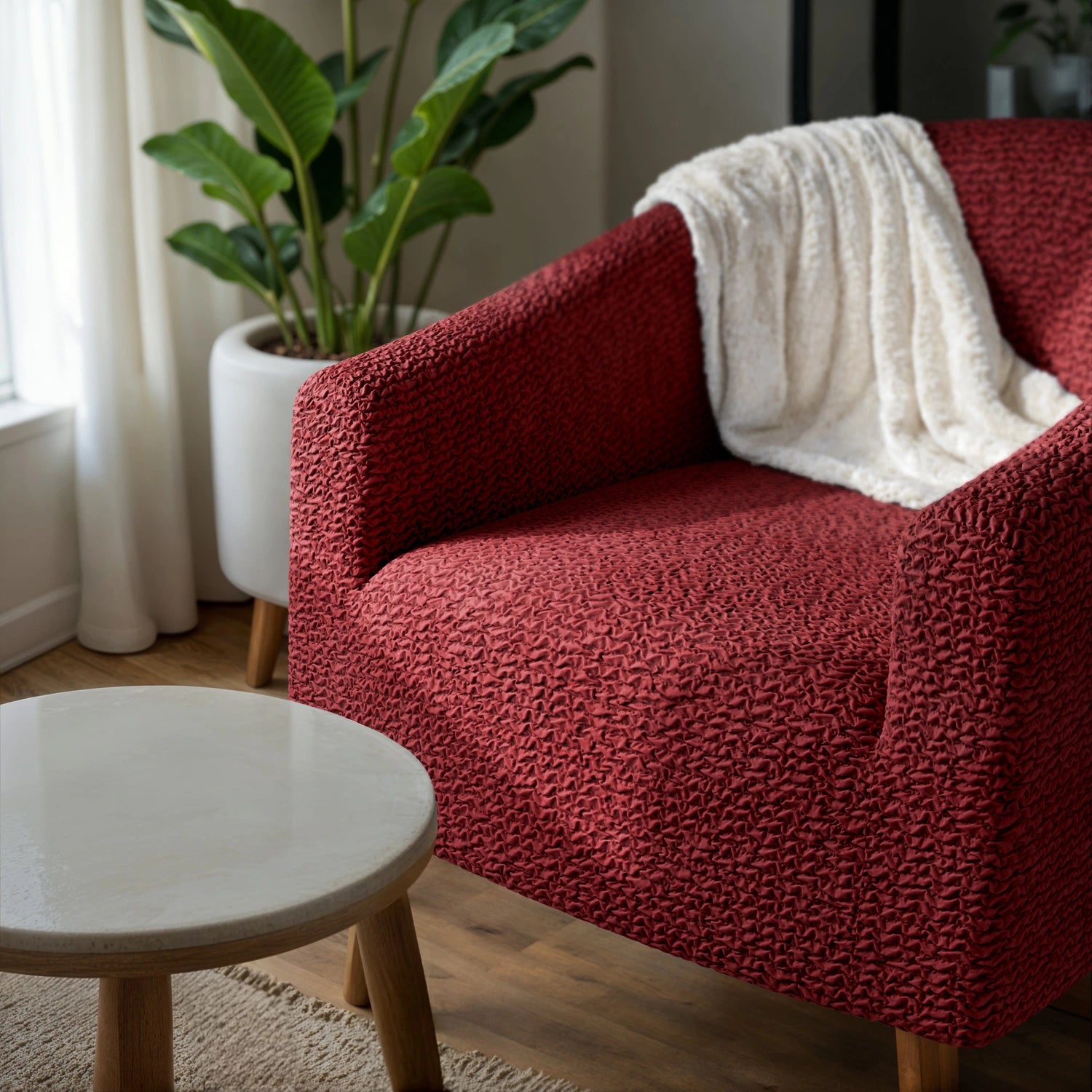 Burgundy Barrel Chair Slipcover, Microfibra Collection