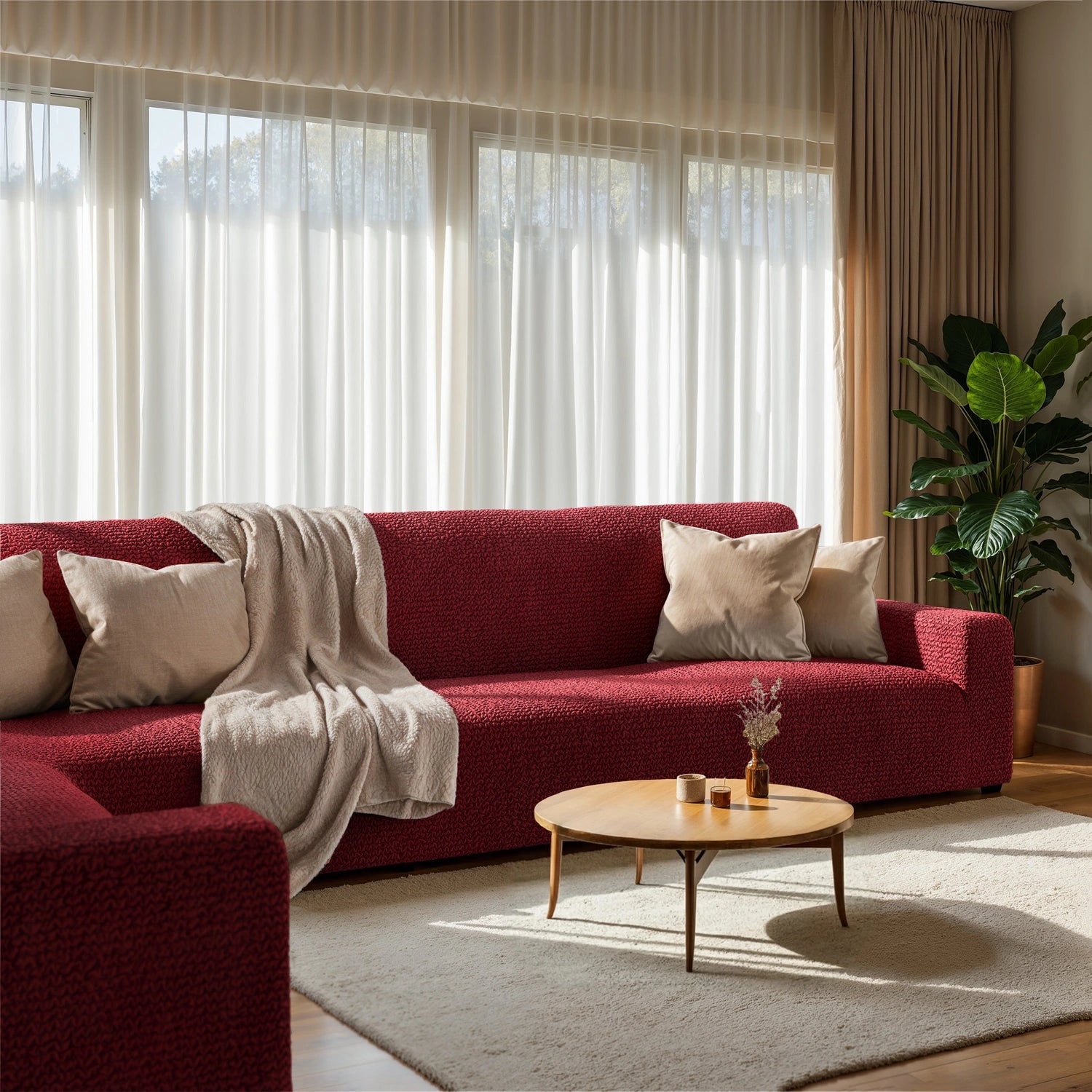 Burgundy Corner Sofa Slipcover, Microfibra Collection