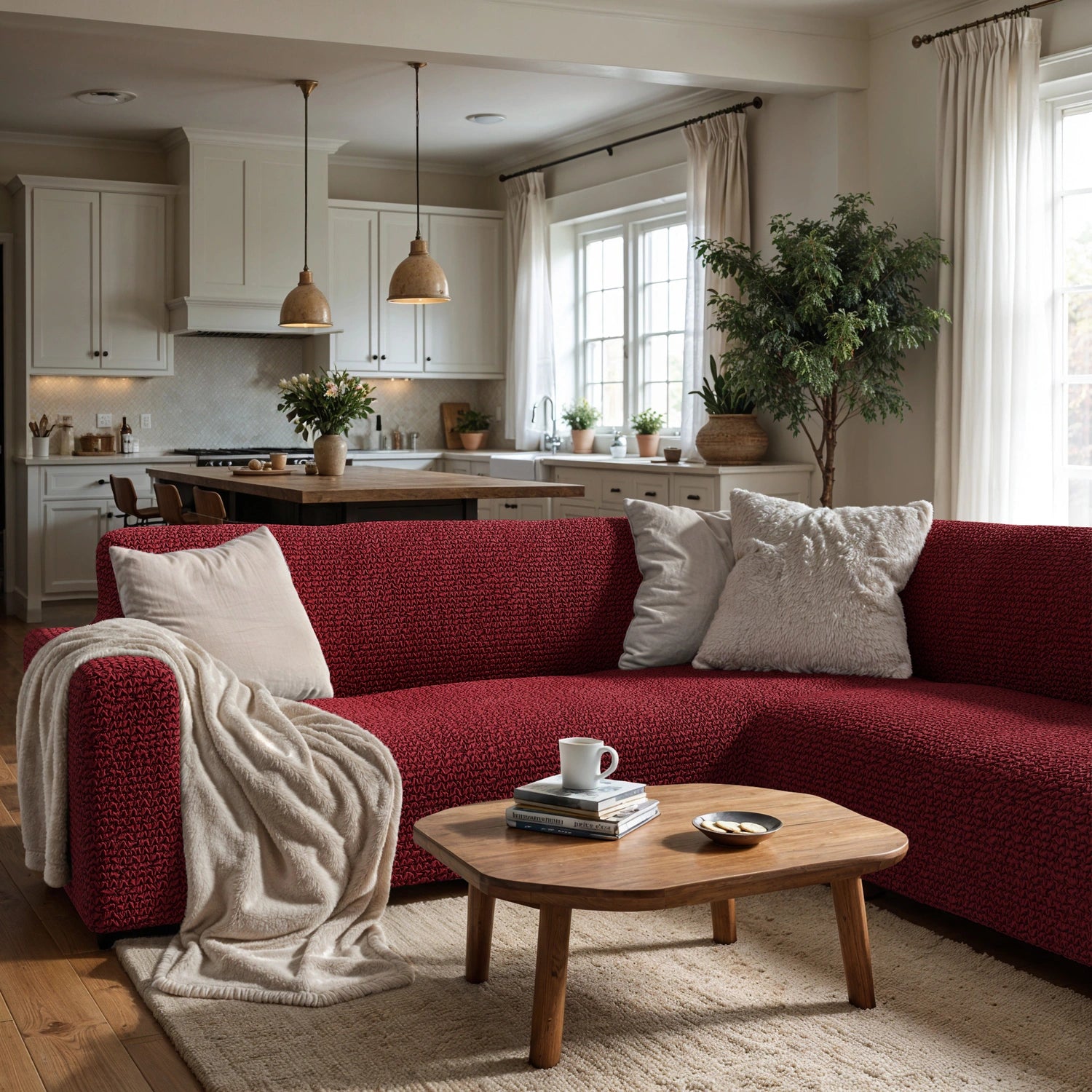 Burgundy Corner Sofa Slipcover, Microfibra Collection