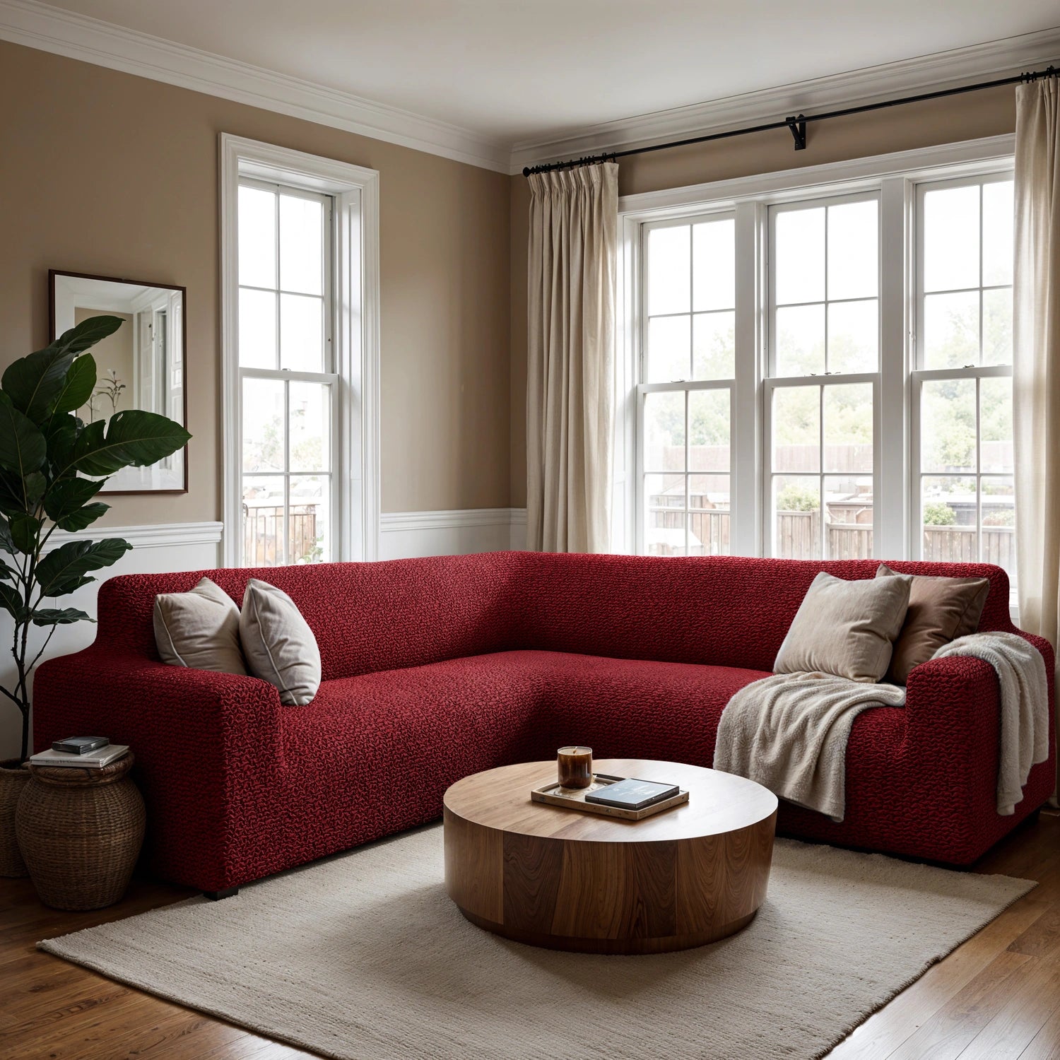 Burgundy Corner Sofa Slipcover, Microfibra Collection