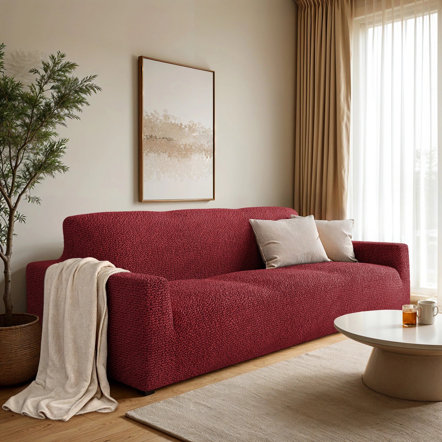 Burgundy Sofa 3 Seater Slipcover, Microfibra Collection