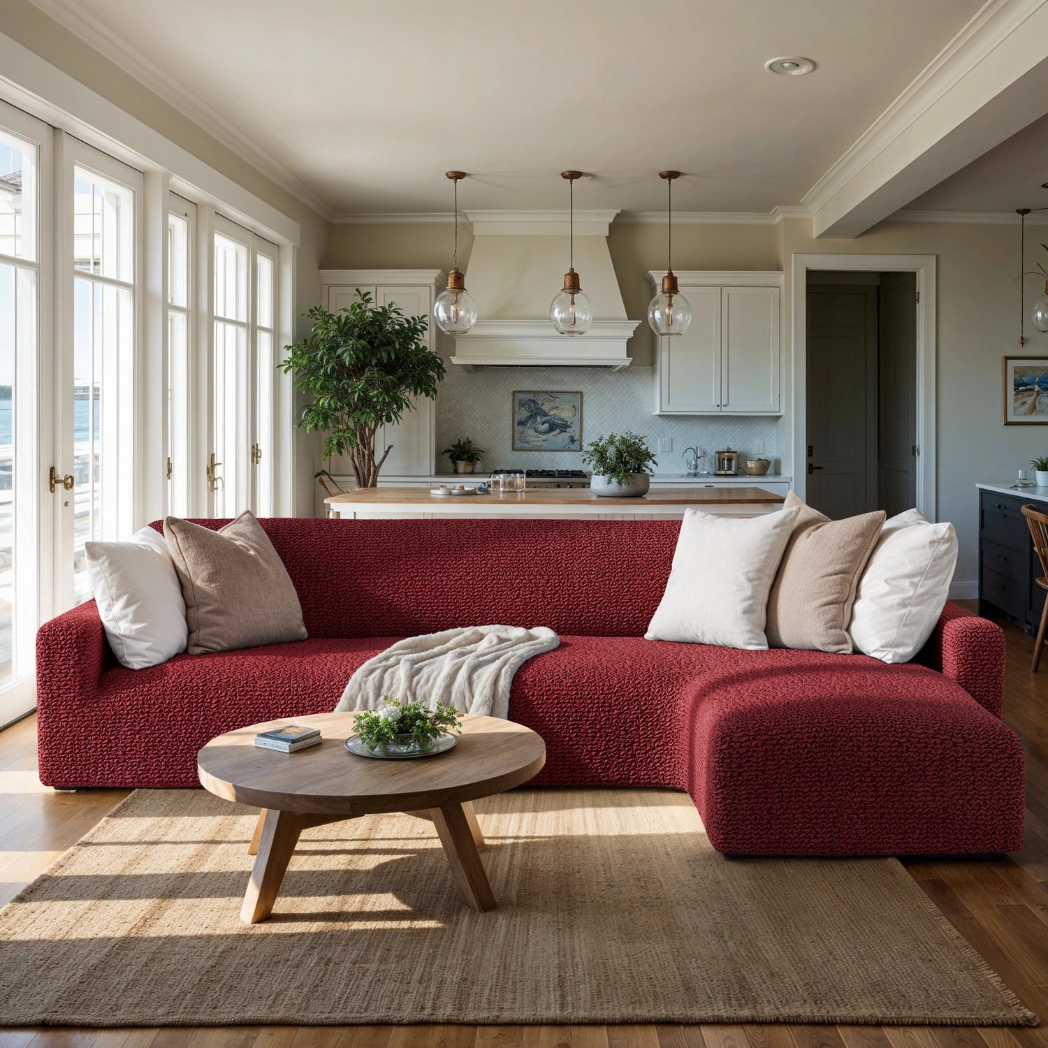 Burgundy L-Shaped Sofa Slipcover (Right Chaise), Microfibra Collection