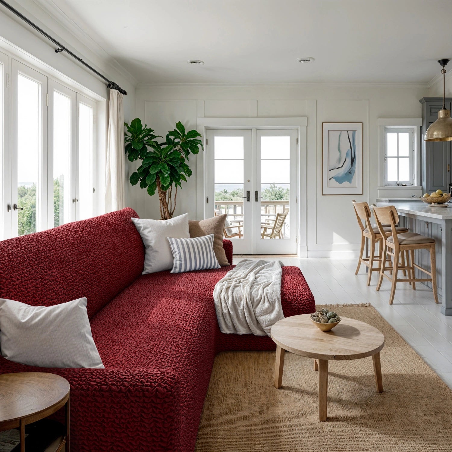 Burgundy L-Shaped Sofa Slipcover (Right Chaise), Microfibra Collection