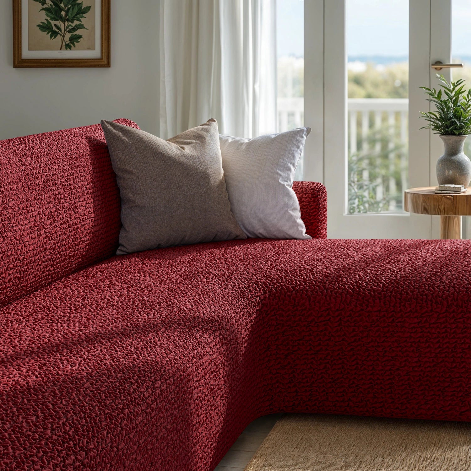 Burgundy L-Shaped Sofa Slipcover (Right Chaise), Microfibra Collection