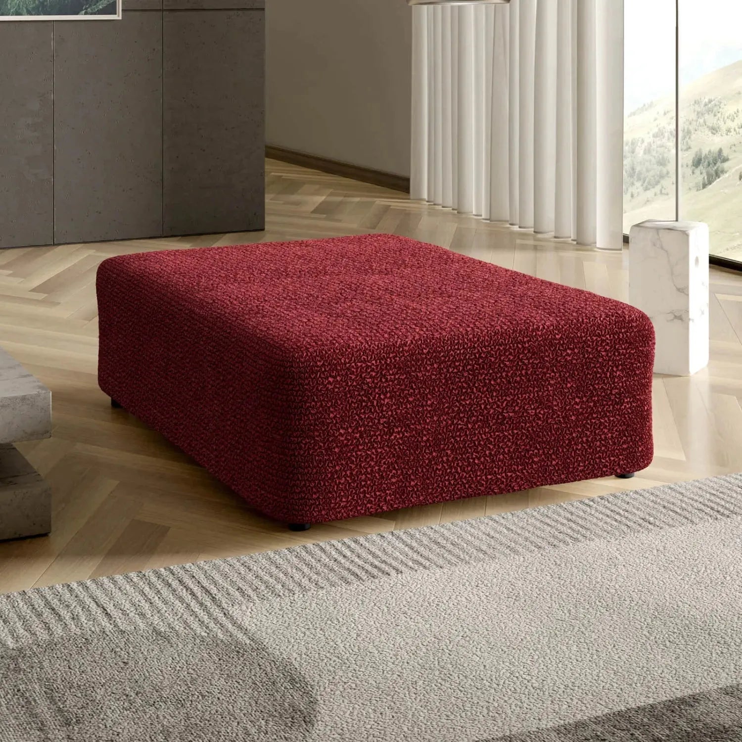 Burgundy Ottoman Slipcover (Large), Microfibra Collection