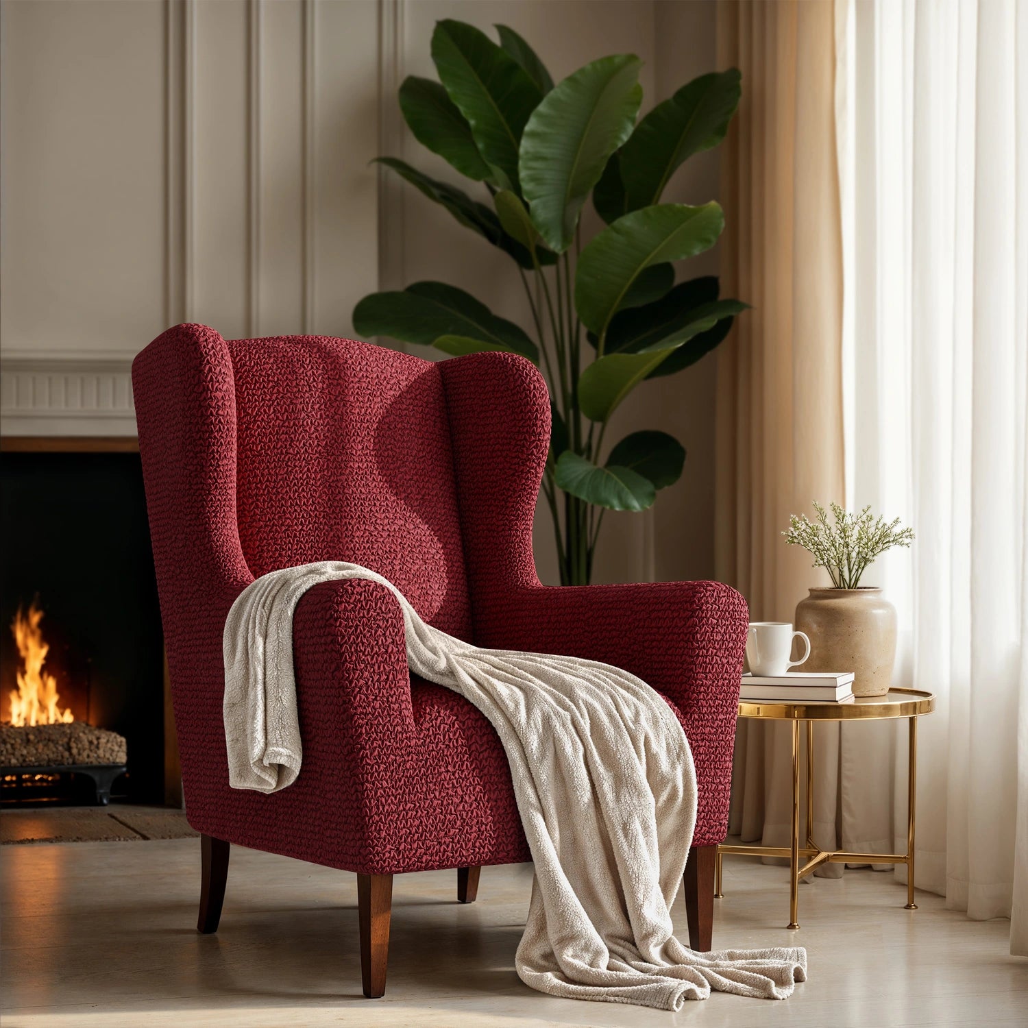 Burgundy Wingback Chair Slipcover, Microfibra Collection
