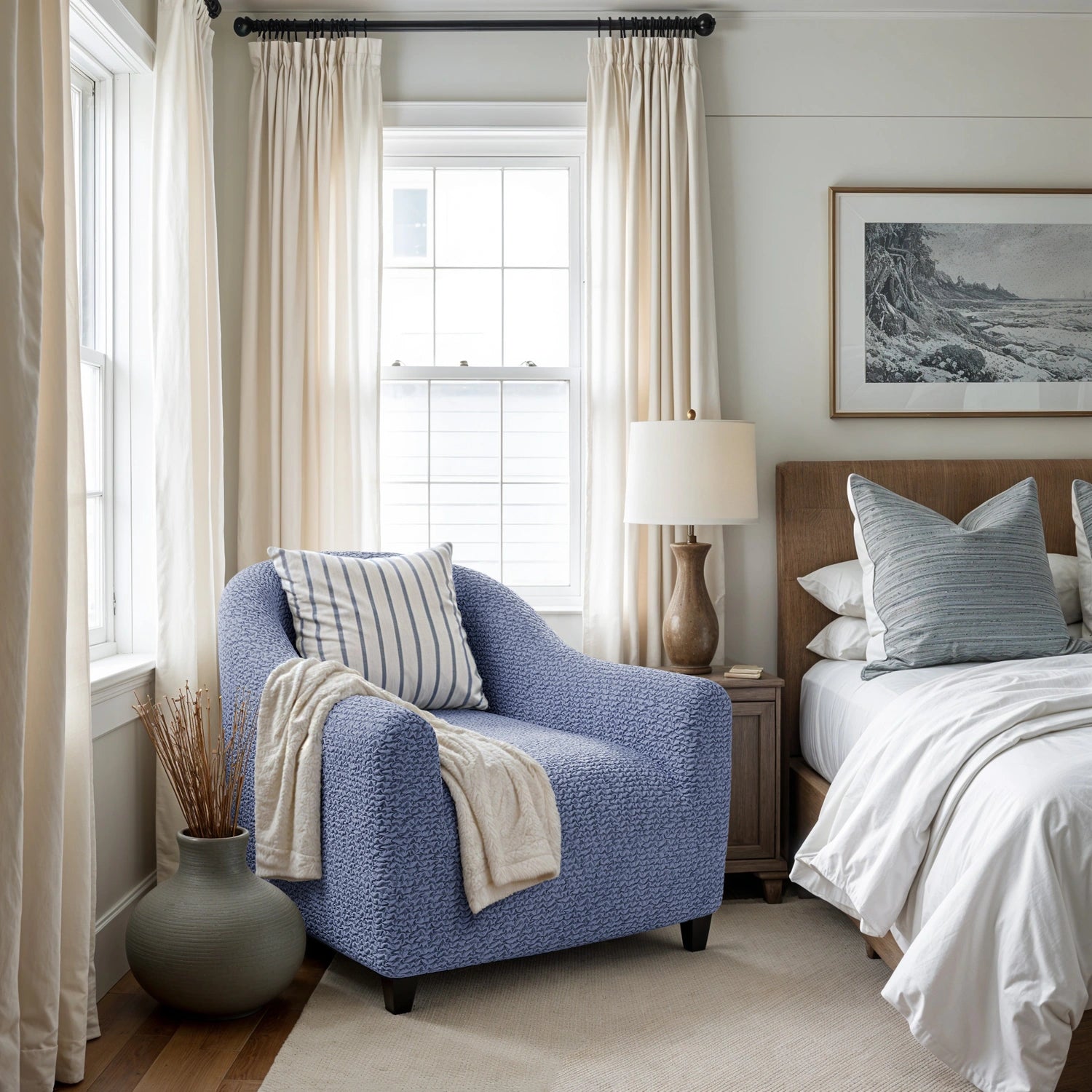 Blue Barrel Chair Slipcover, Microfibra Collection