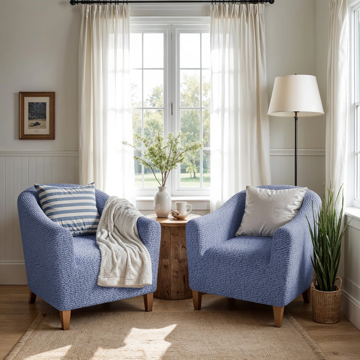 Blue Barrel Chair Slipcover, Microfibra Collection